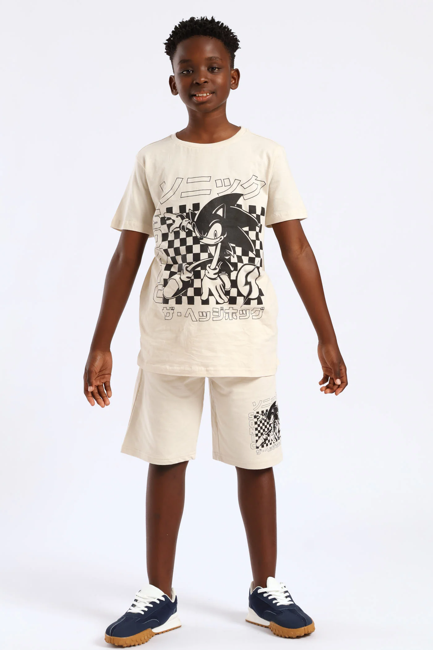 Boys Sonic Check T-Shirt - Stone - Image 5