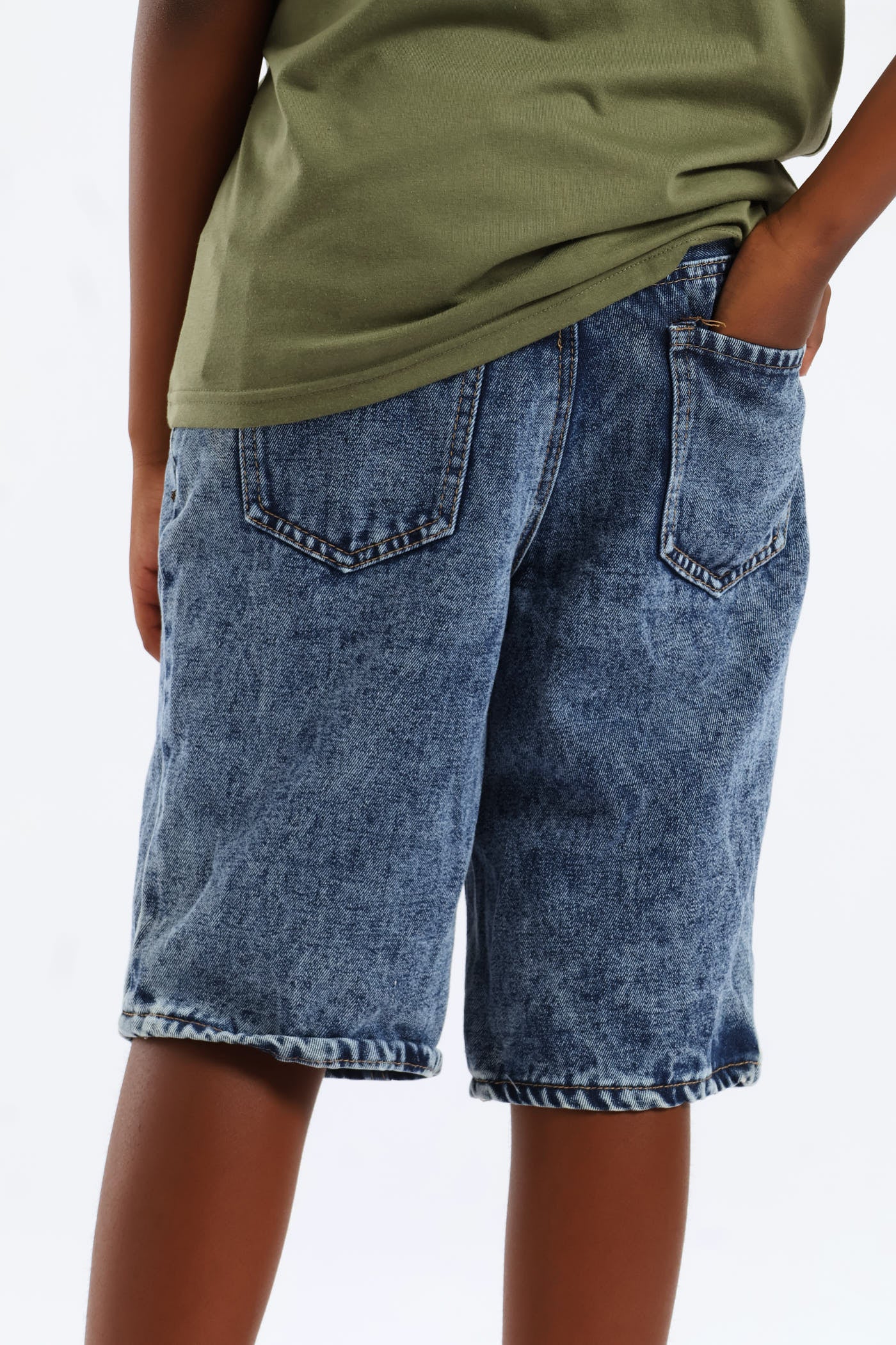 Boys Stonewash Denim Bermuda Short - Blue - Image 5