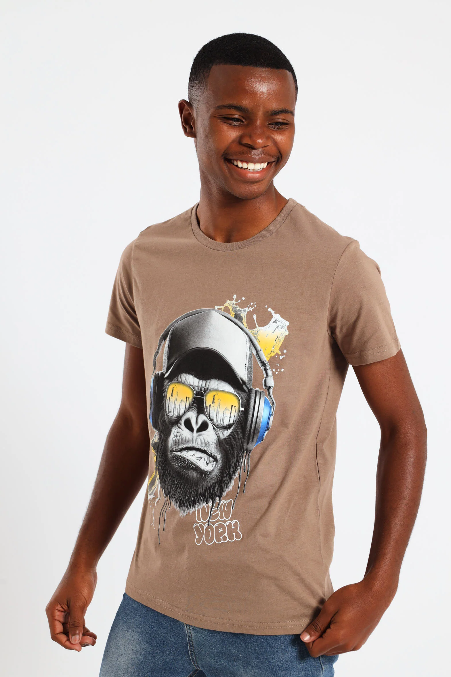 Boys Street Chimp Print Tee - Brown - Image 3