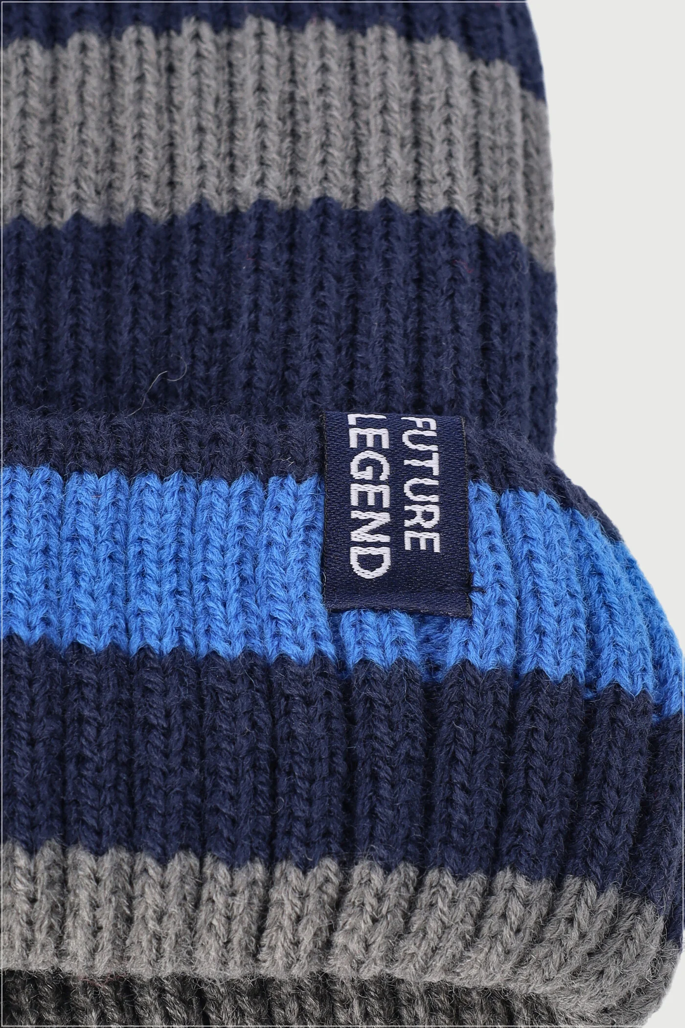 Boys Stripe Beanie - Navy/Grey - Image 3