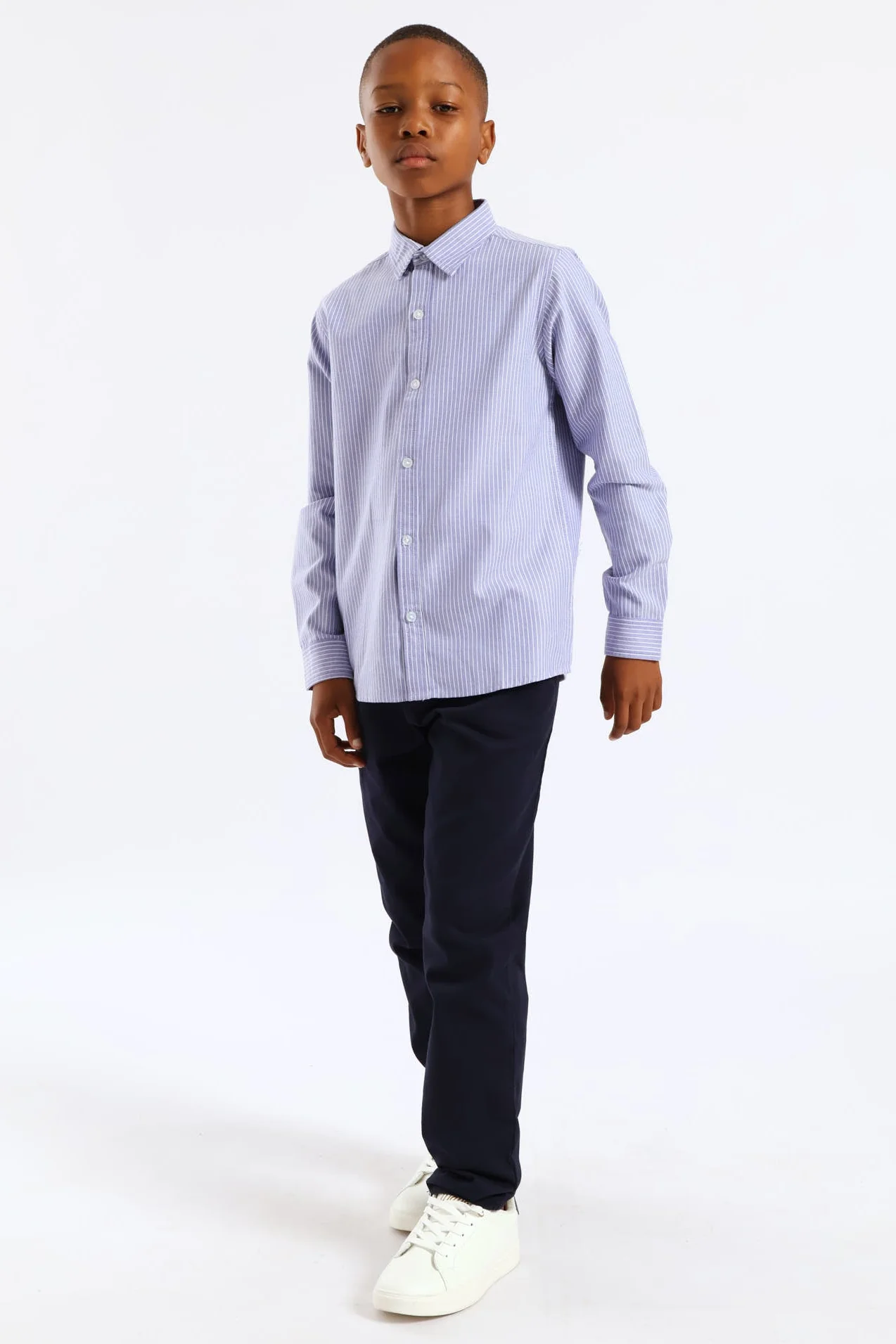 Boys Stripe Cotton Formal Shirt - Blue/White - Image 3