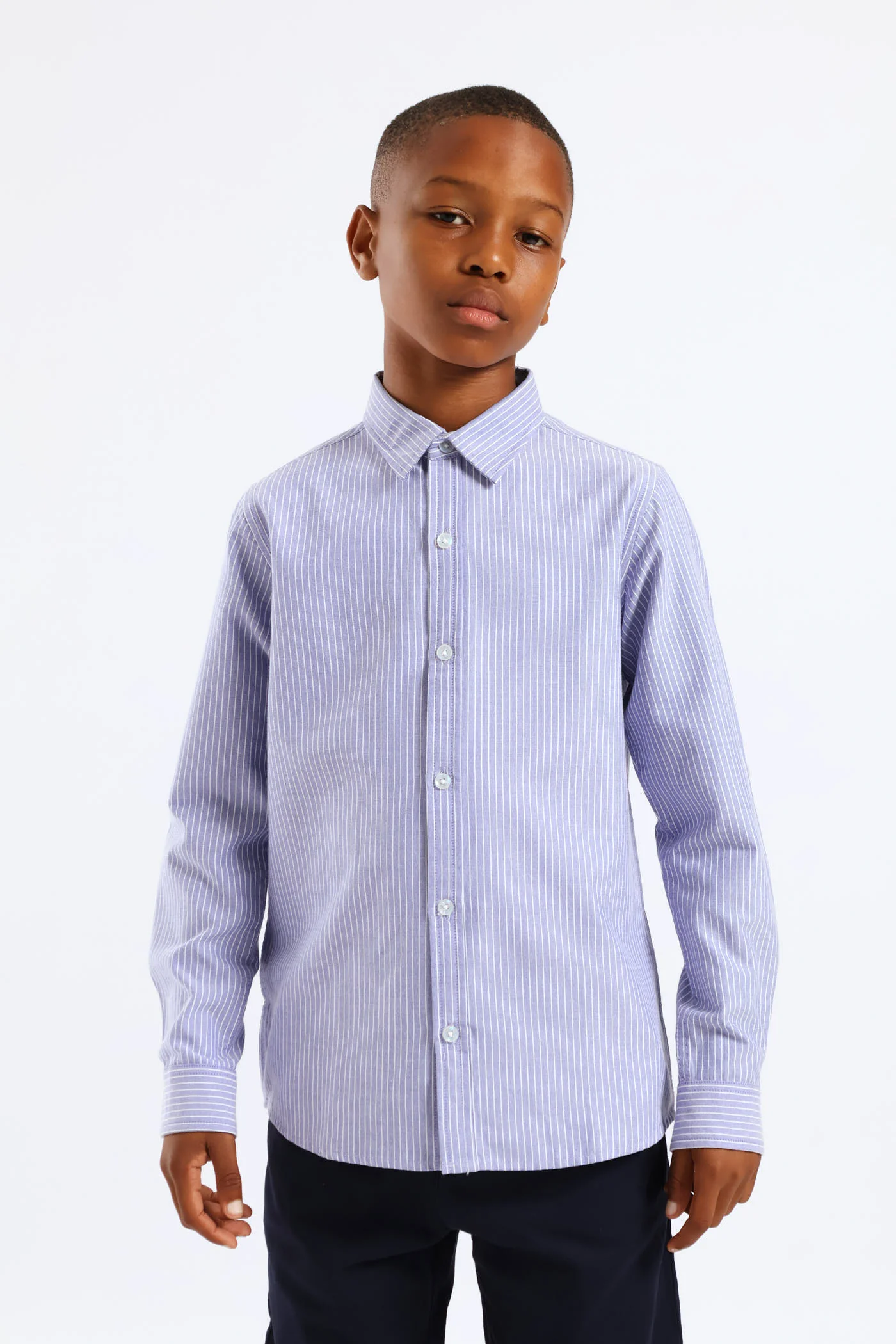 Boys Stripe Cotton Formal Shirt - Blue/White - Image 4