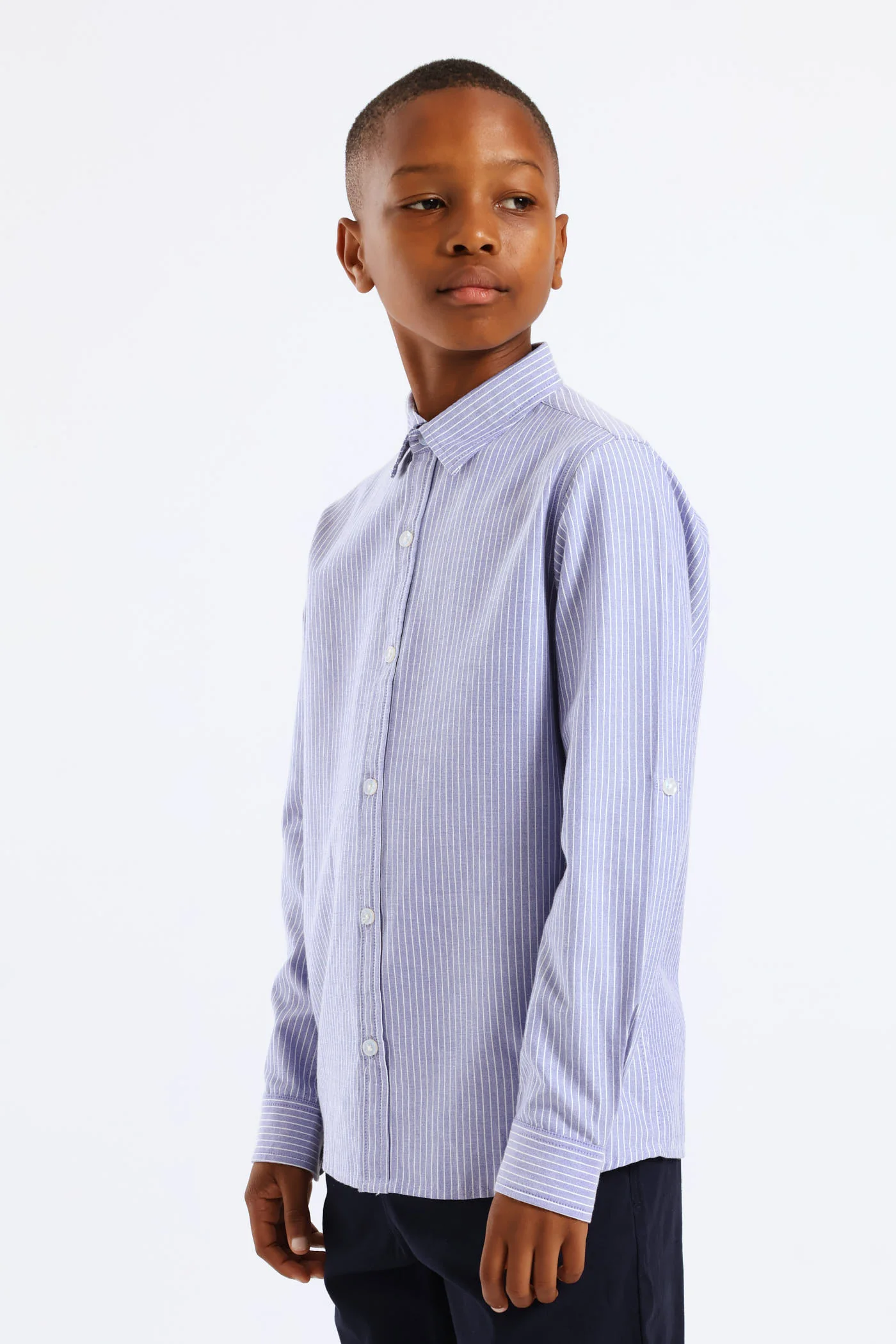 Boys Stripe Cotton Formal Shirt - Blue/White - Image 5