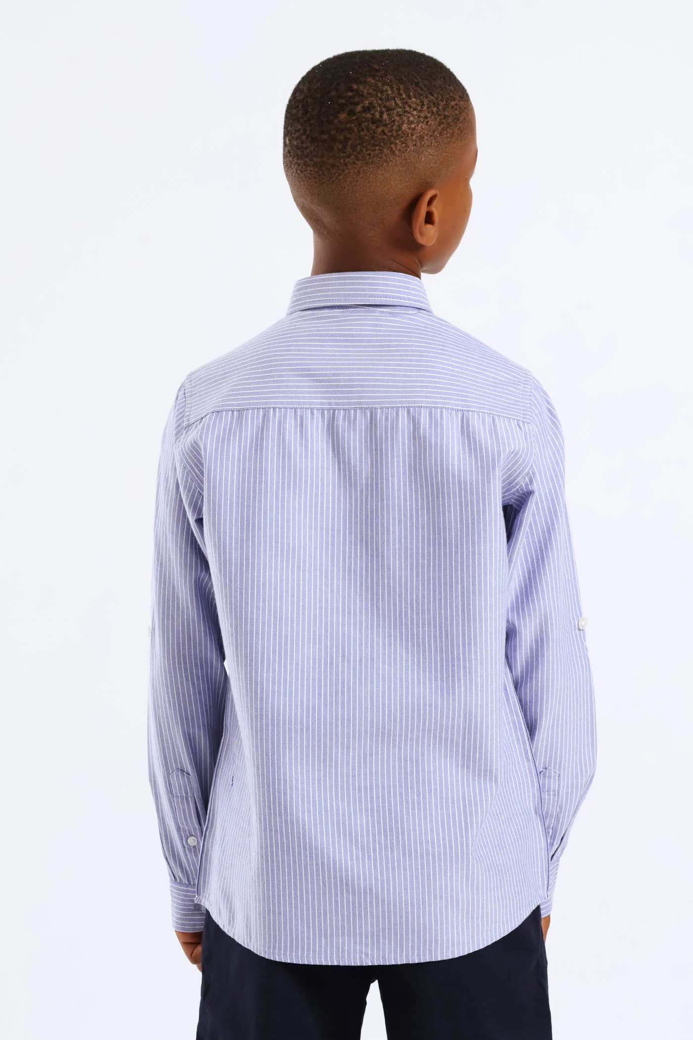 Boys Stripe Cotton Formal Shirt - Blue/White - Image 6
