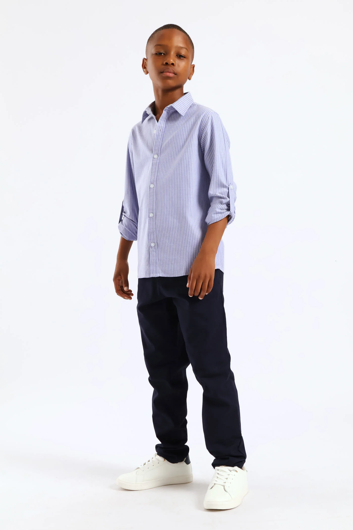 Boys Stripe Cotton Formal Shirt - Blue/White - Image 7
