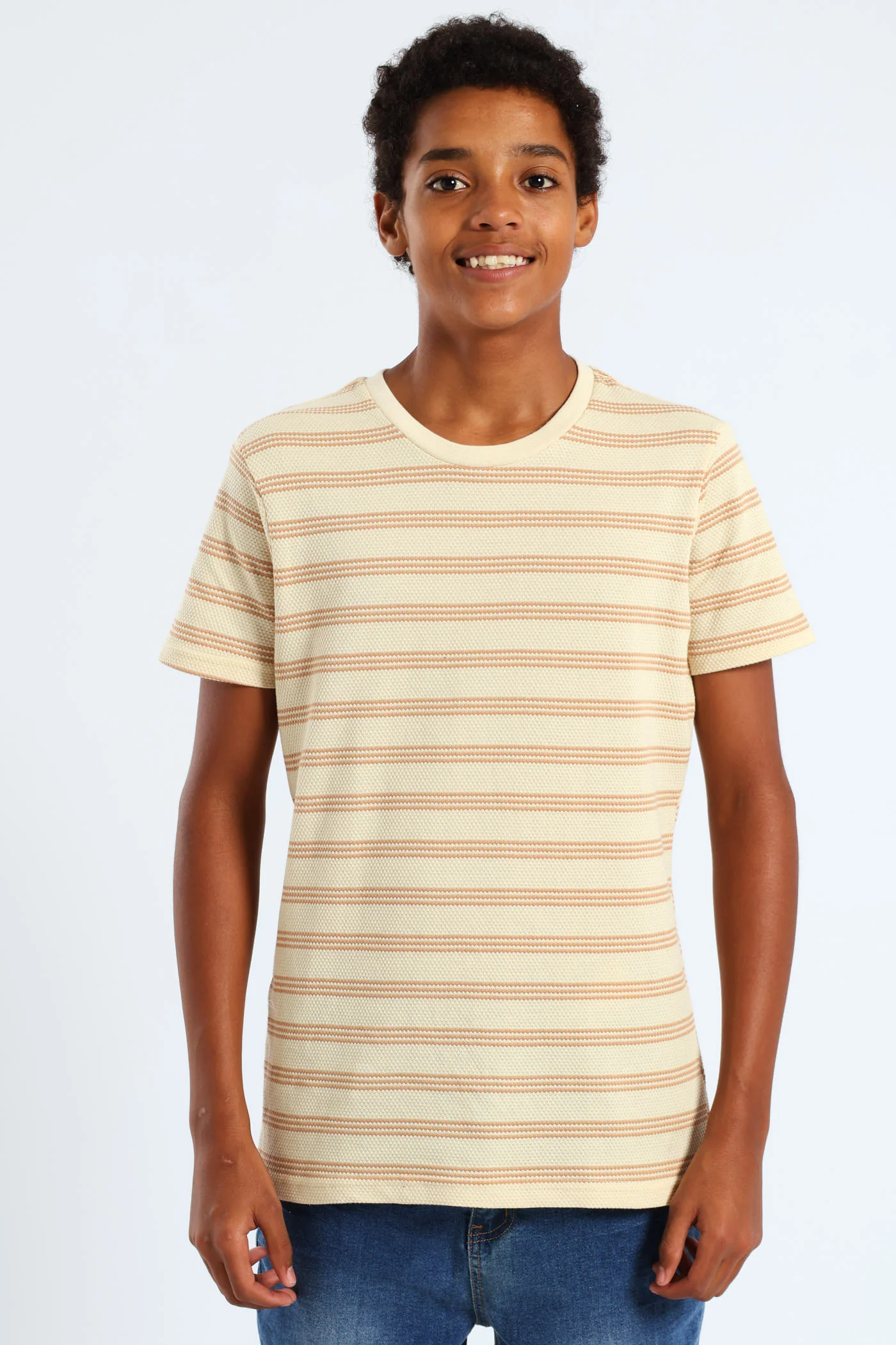 Boys Stripe Jacquard Knit Tee - Cream - Image 3