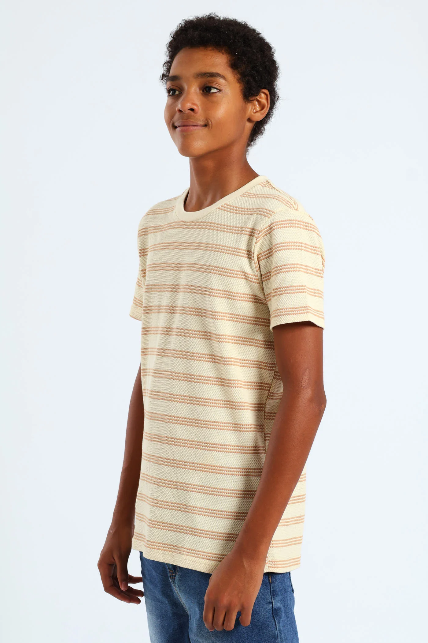 Boys Stripe Jacquard Knit Tee - Cream - Image 4