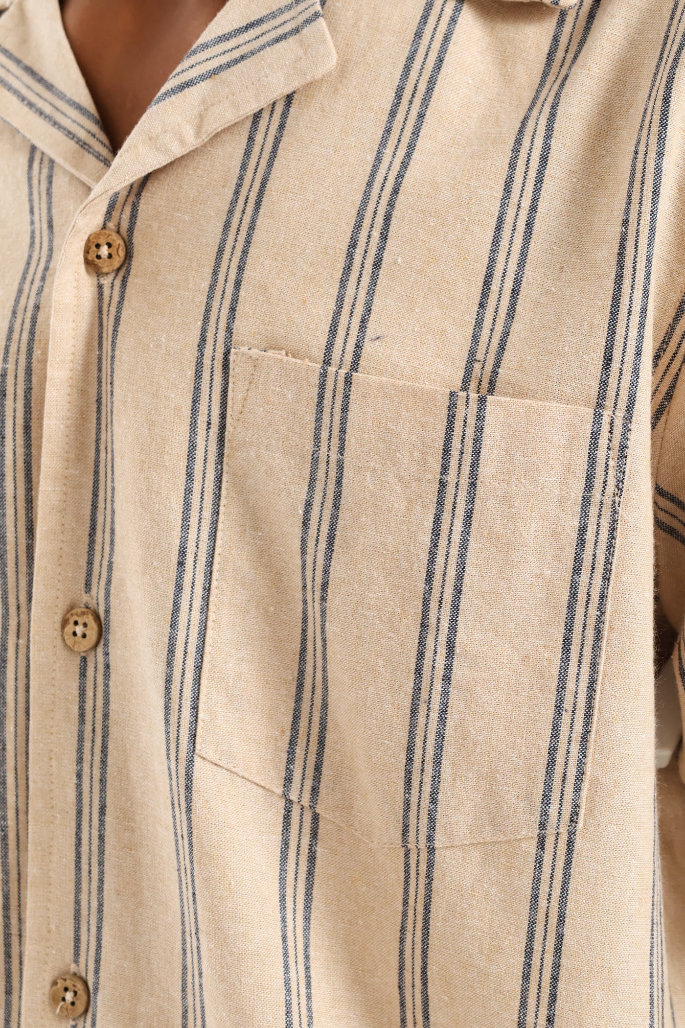 Boys Stripe Linen Blend Shirt - Stone/Blue - Image 2