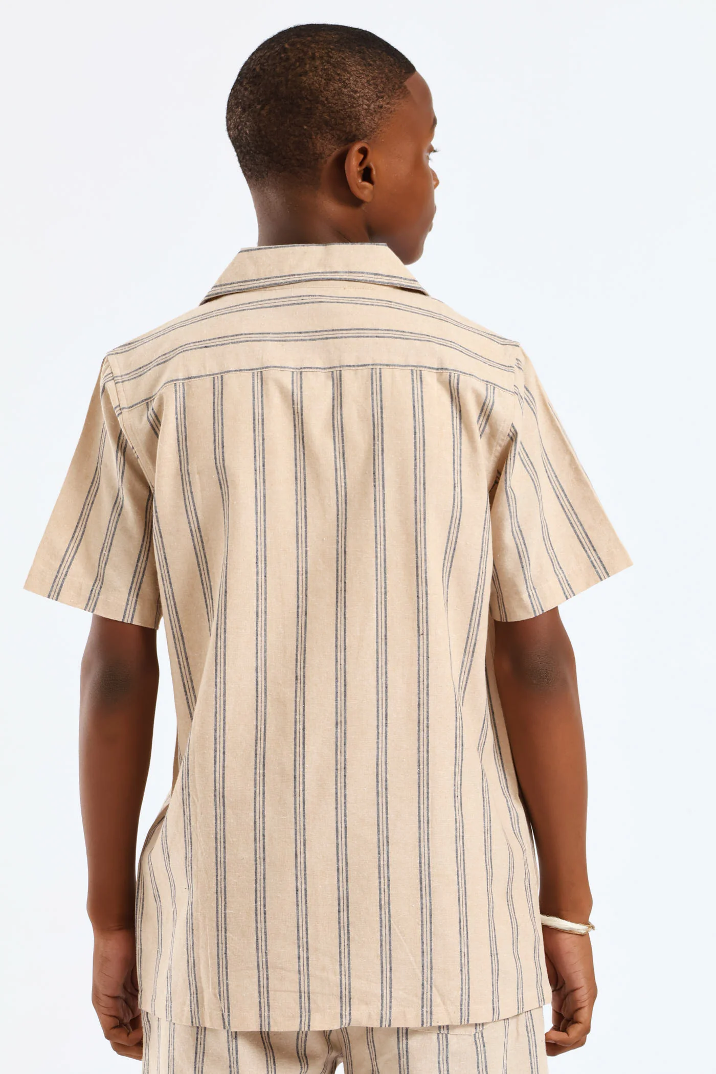 Boys Stripe Linen Blend Shirt - Stone/Blue - Image 4