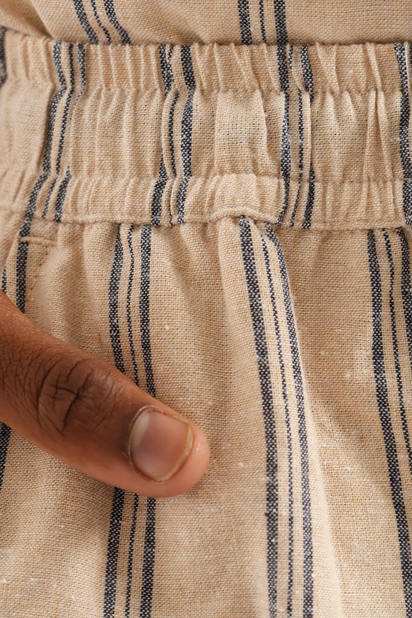 Boys Stripe Linen Blend Short - Stone/Blue - Image 2
