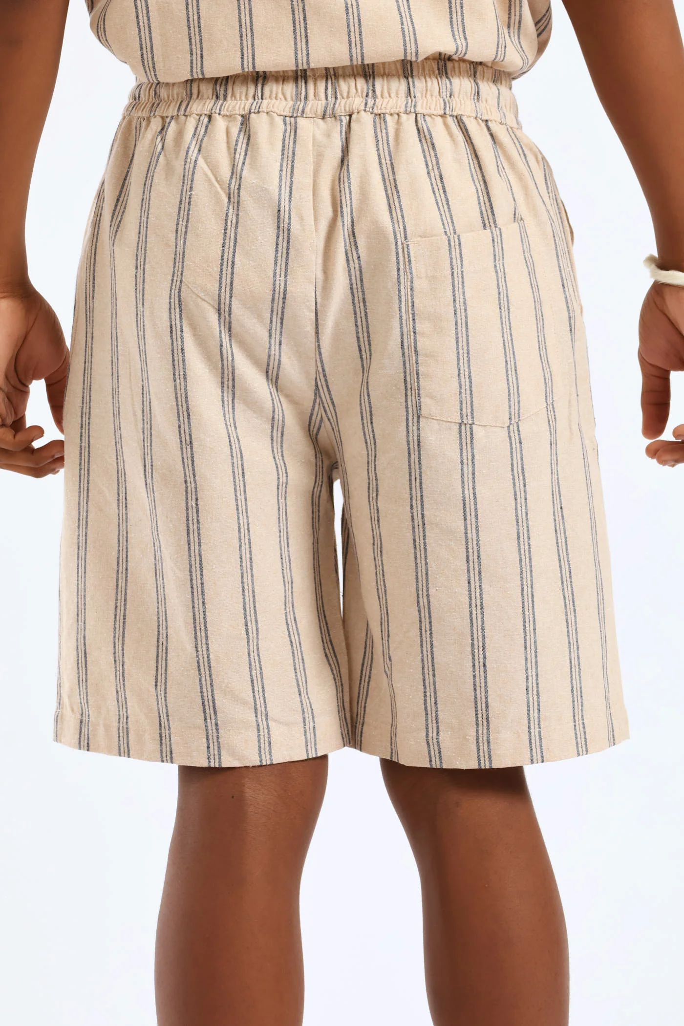 Boys Stripe Linen Blend Short - Stone/Blue - Image 5
