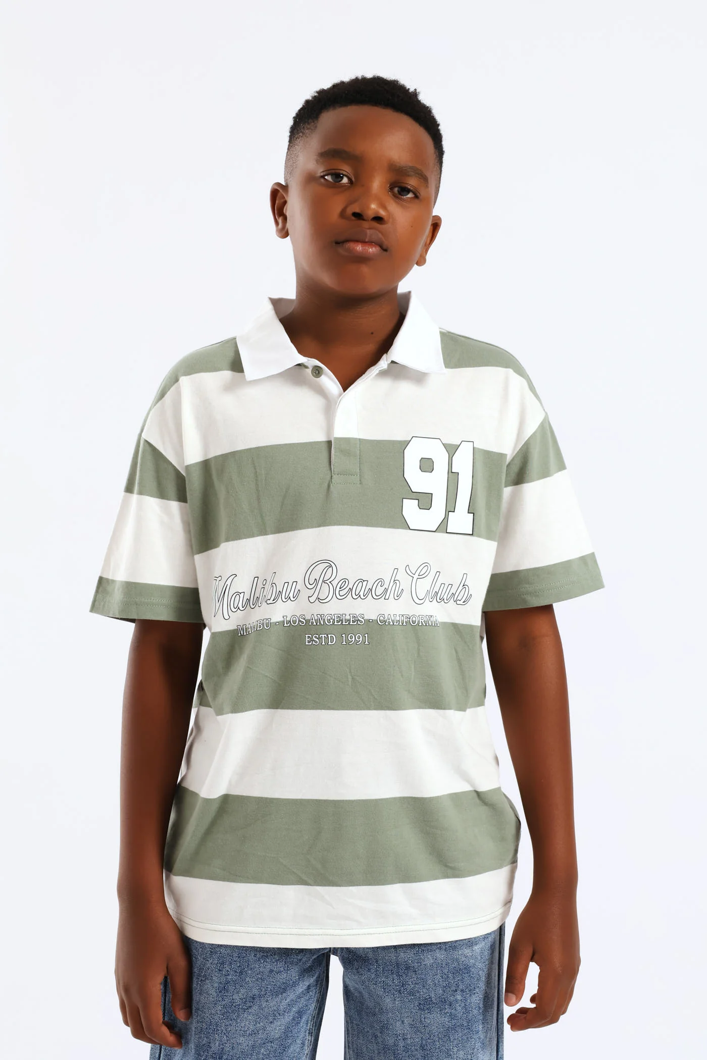 Boys Stripe Malibu Polo Shirt - Green/White - Image 2