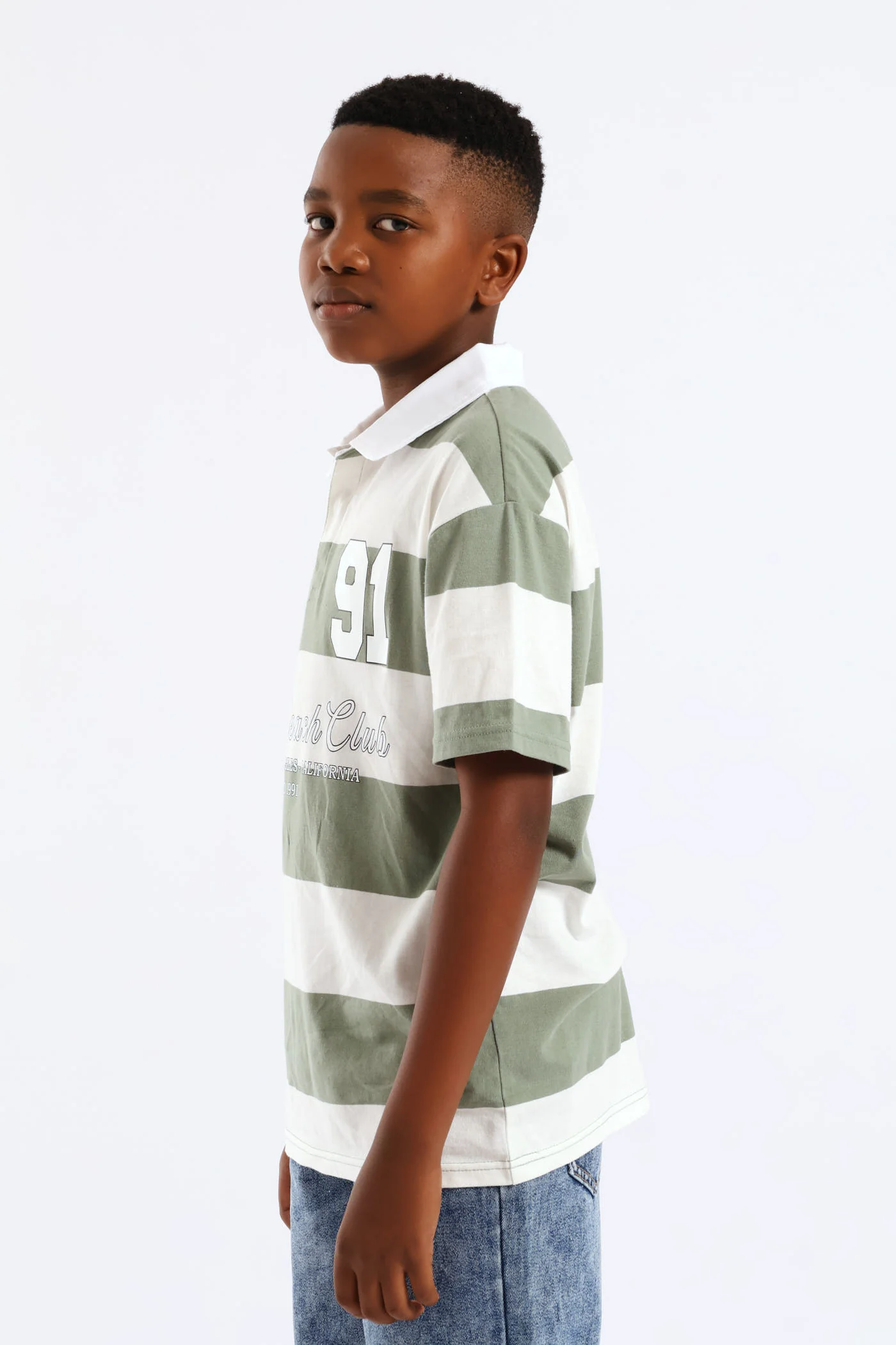 Boys Stripe Malibu Polo Shirt - Green/White - Image 3