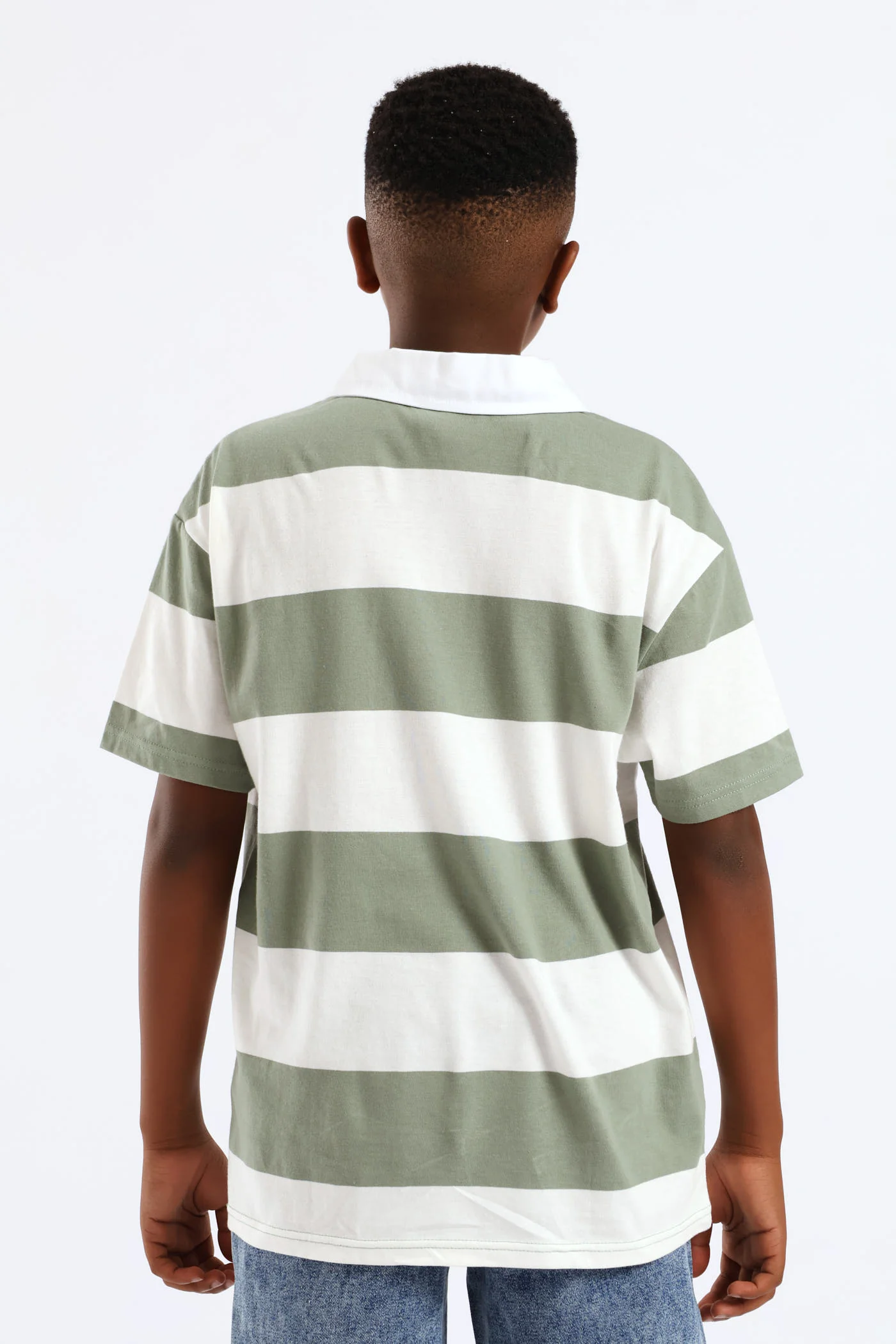 Boys Stripe Malibu Polo Shirt - Green/White - Image 4