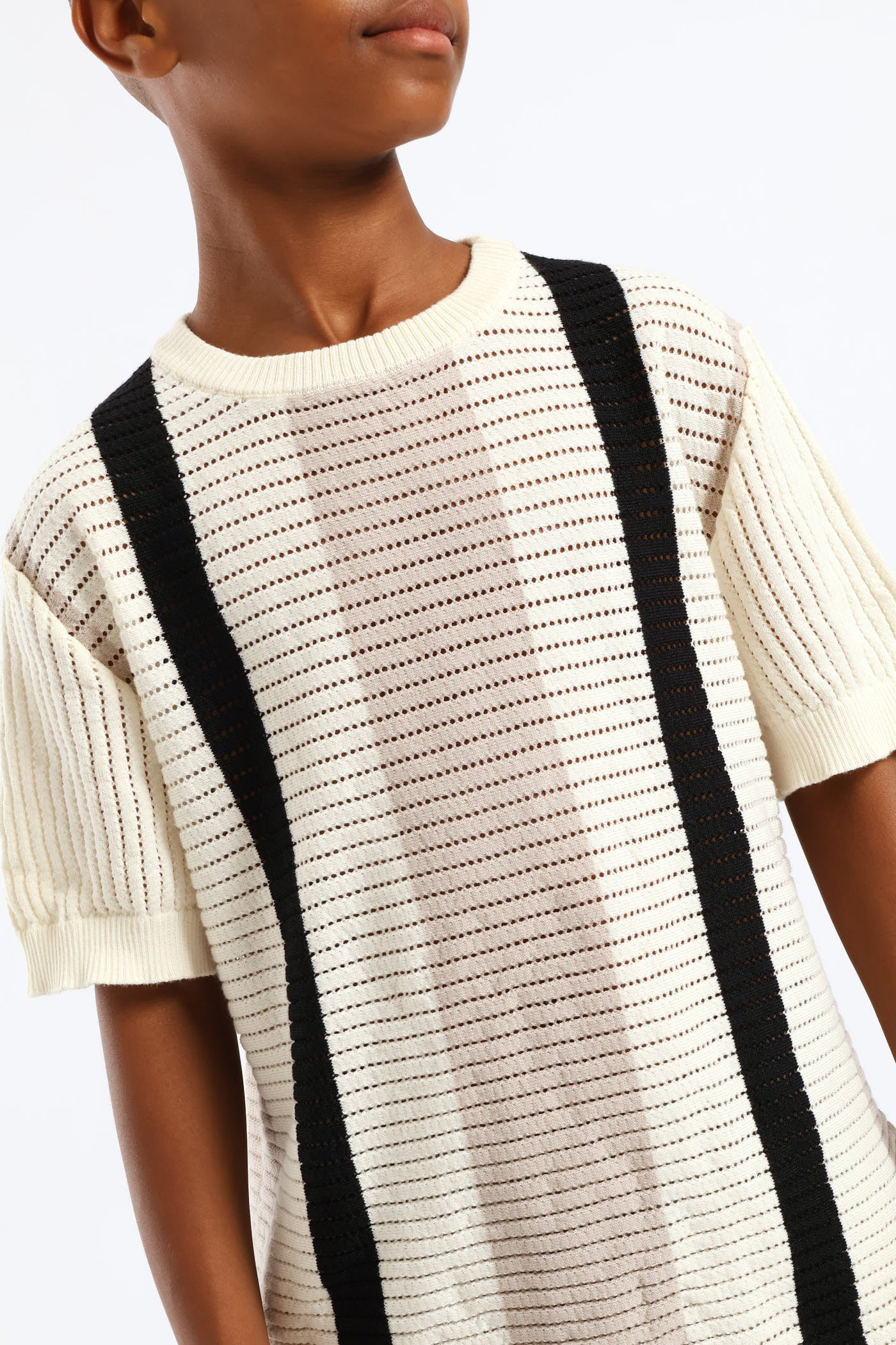 Boys Stripe Oversized Knit Pullover - Ivory - Image 2