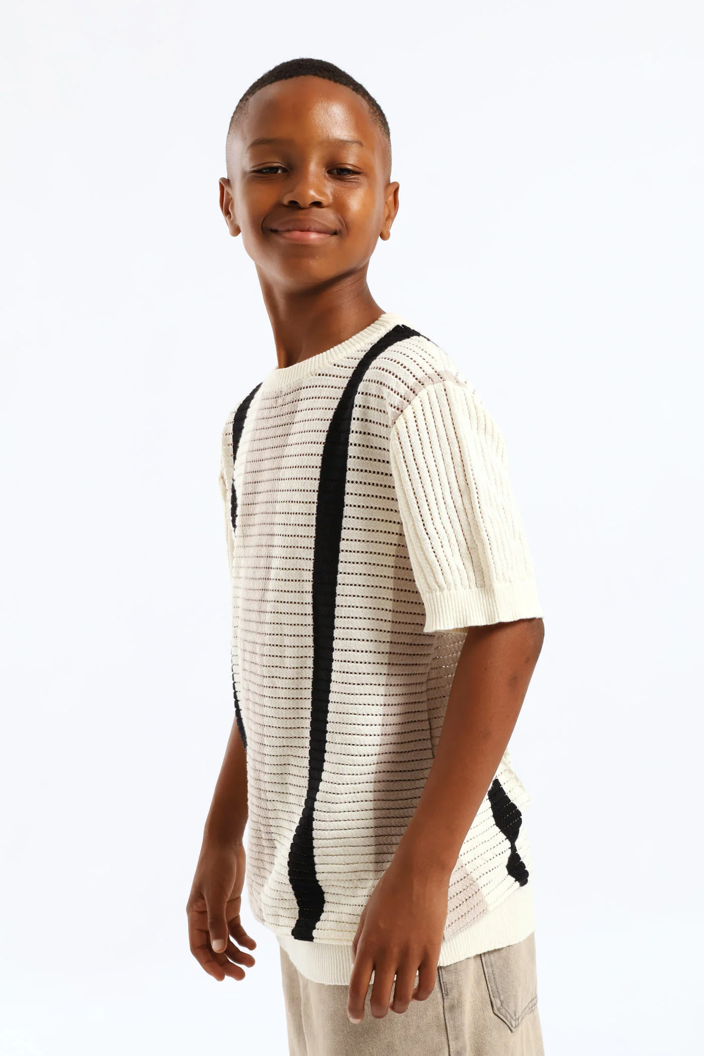 Boys Stripe Oversized Knit Pullover - Ivory - Image 4