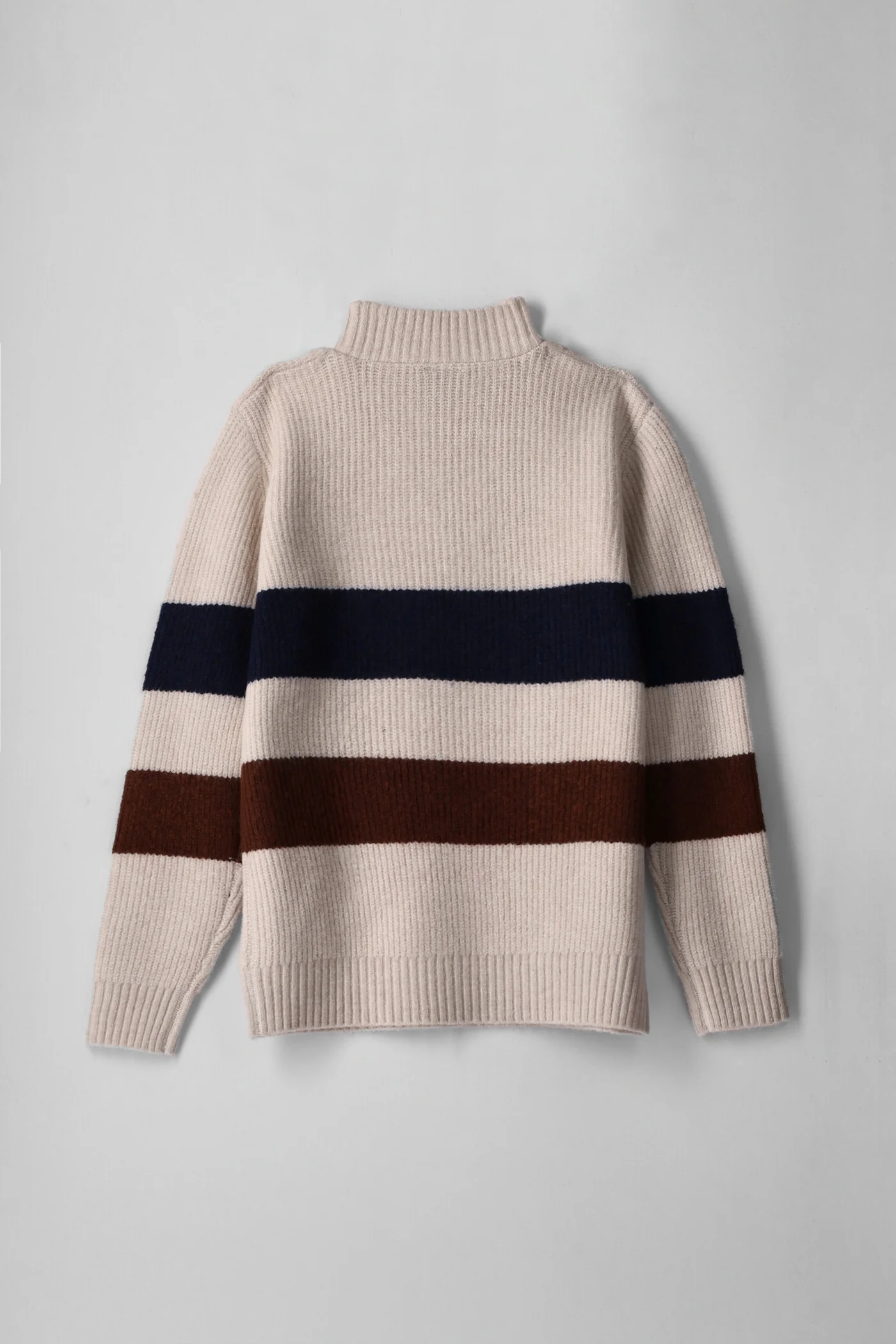 Boys Stripe Quarter Zip Rib Knit Pullover - Cream - Image 2