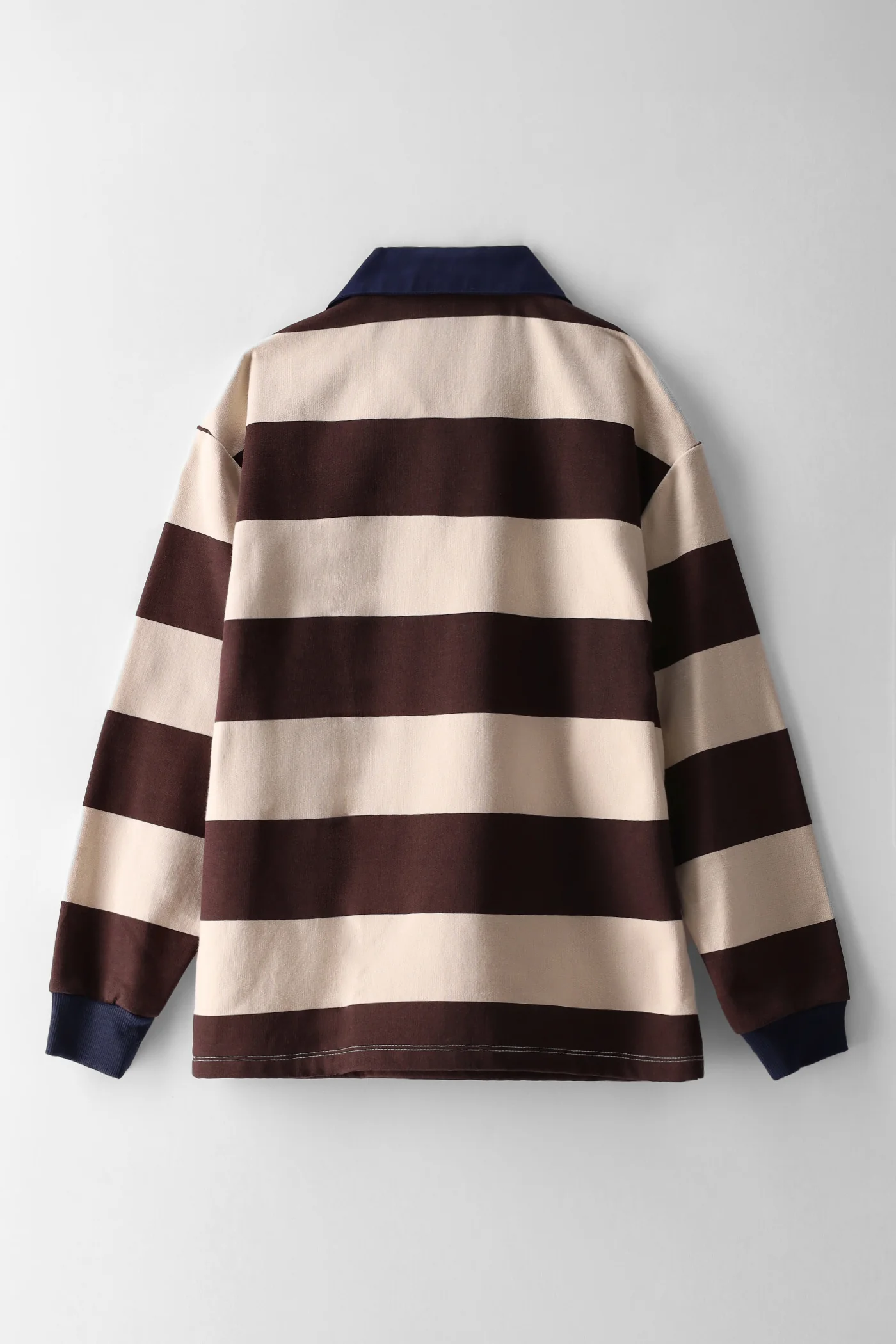 Boys Stripe Rugby Polo Fleece Top - Brown/Cream - Image 2