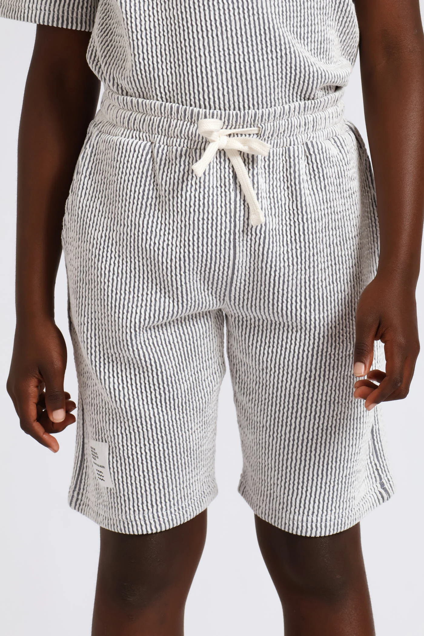 Boys Stripe Seersucker Textured Short - Denim/White - Image 3