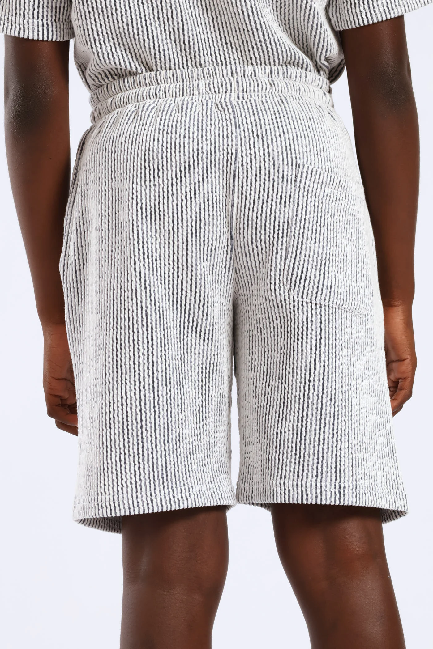 Boys Stripe Seersucker Textured Short - Denim/White - Image 5
