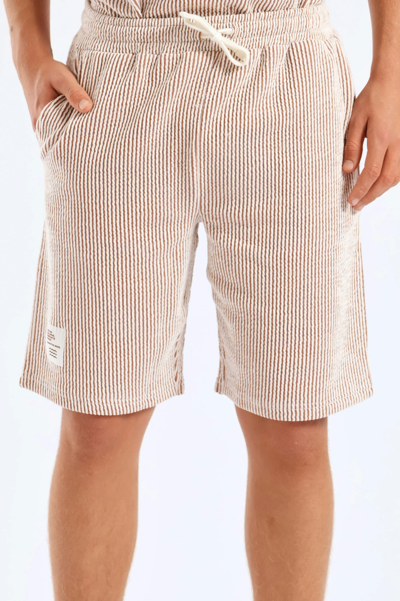 Boys Stripe Seersucker Textured Short - Rust - Image 2