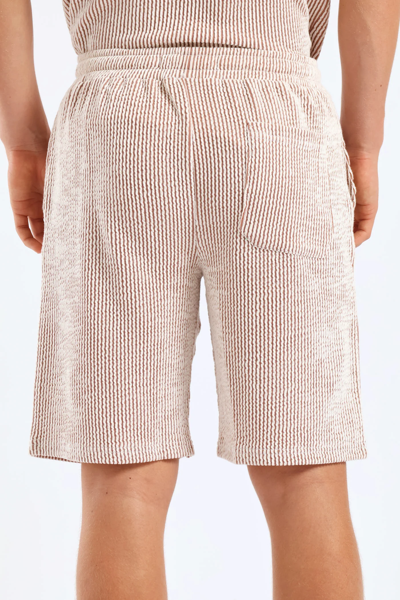 Boys Stripe Seersucker Textured Short - Rust - Image 4