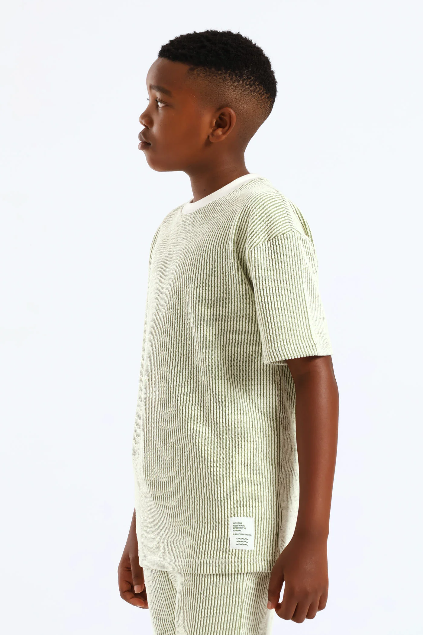 Boys Stripe Seersucker Textured T-Shirt - Olive - Image 4