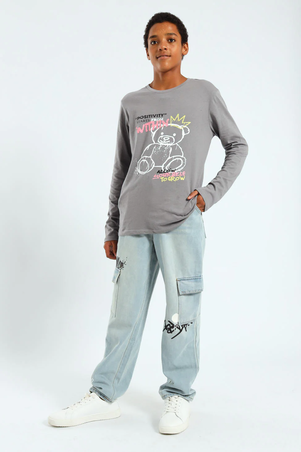 Boys Teddy Crown Long Sleeve Tee - Grey - Image 4