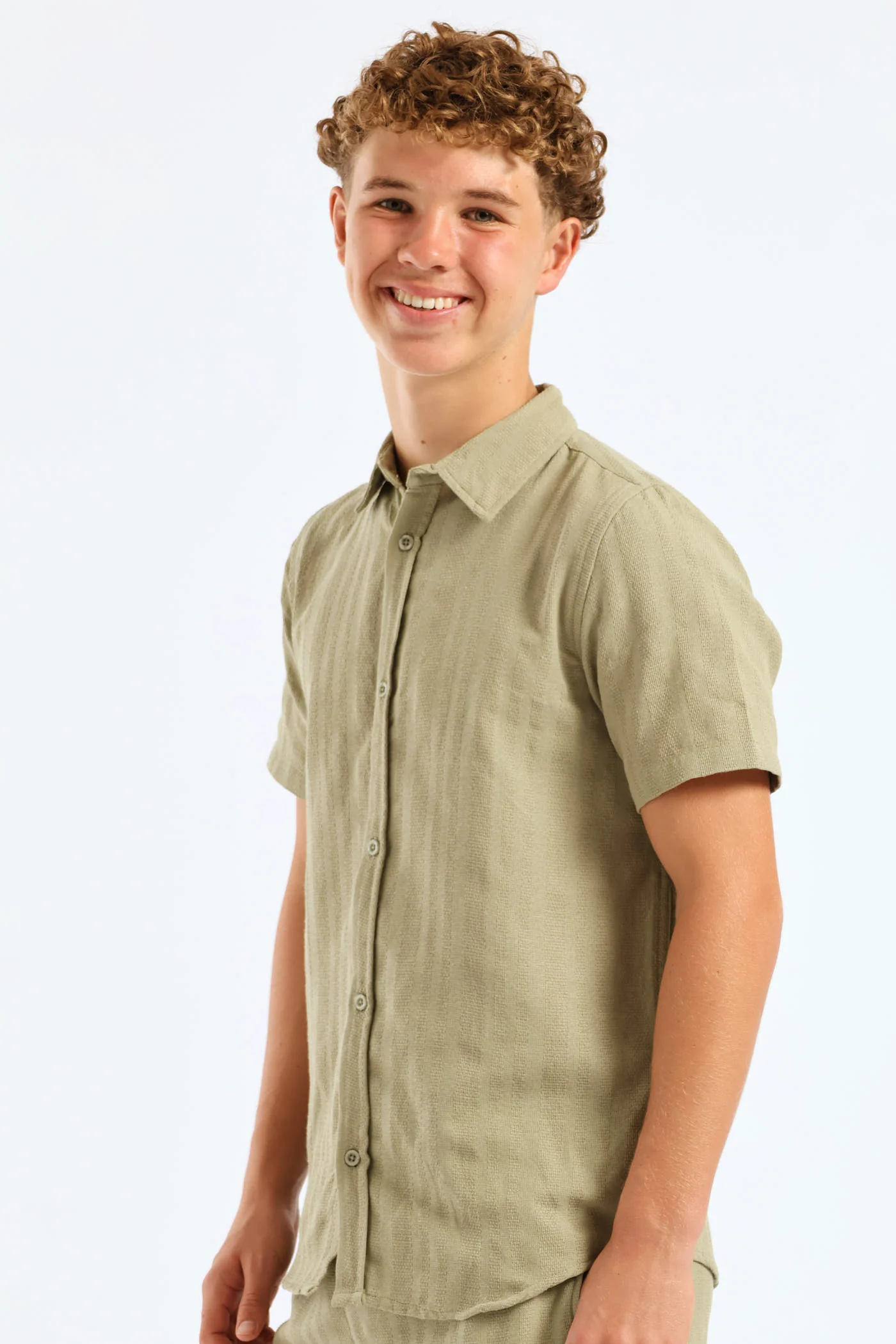 Boys Texture Shirt - Olive - Image 3