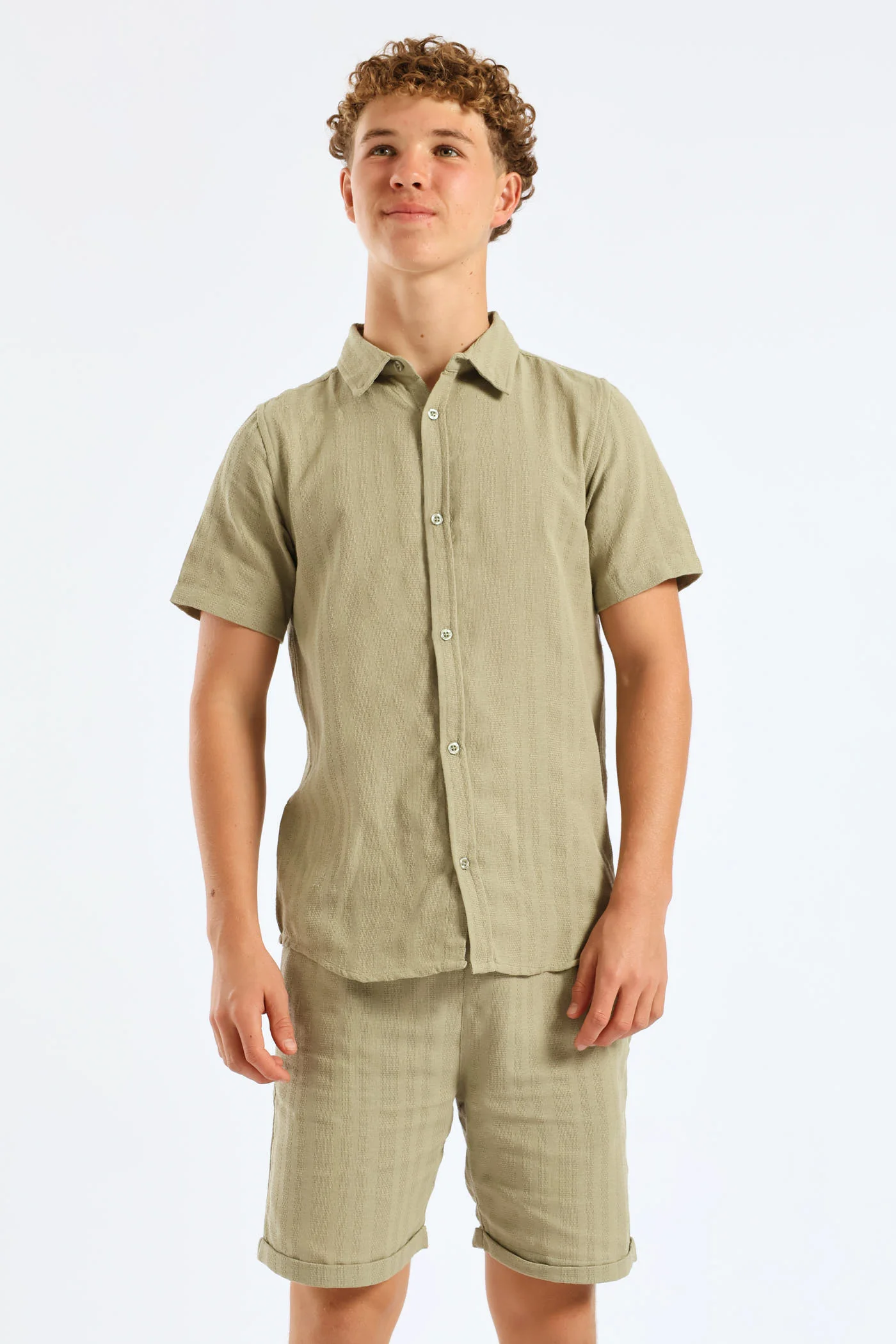 Boys Texture Shirt - Olive - Image 5