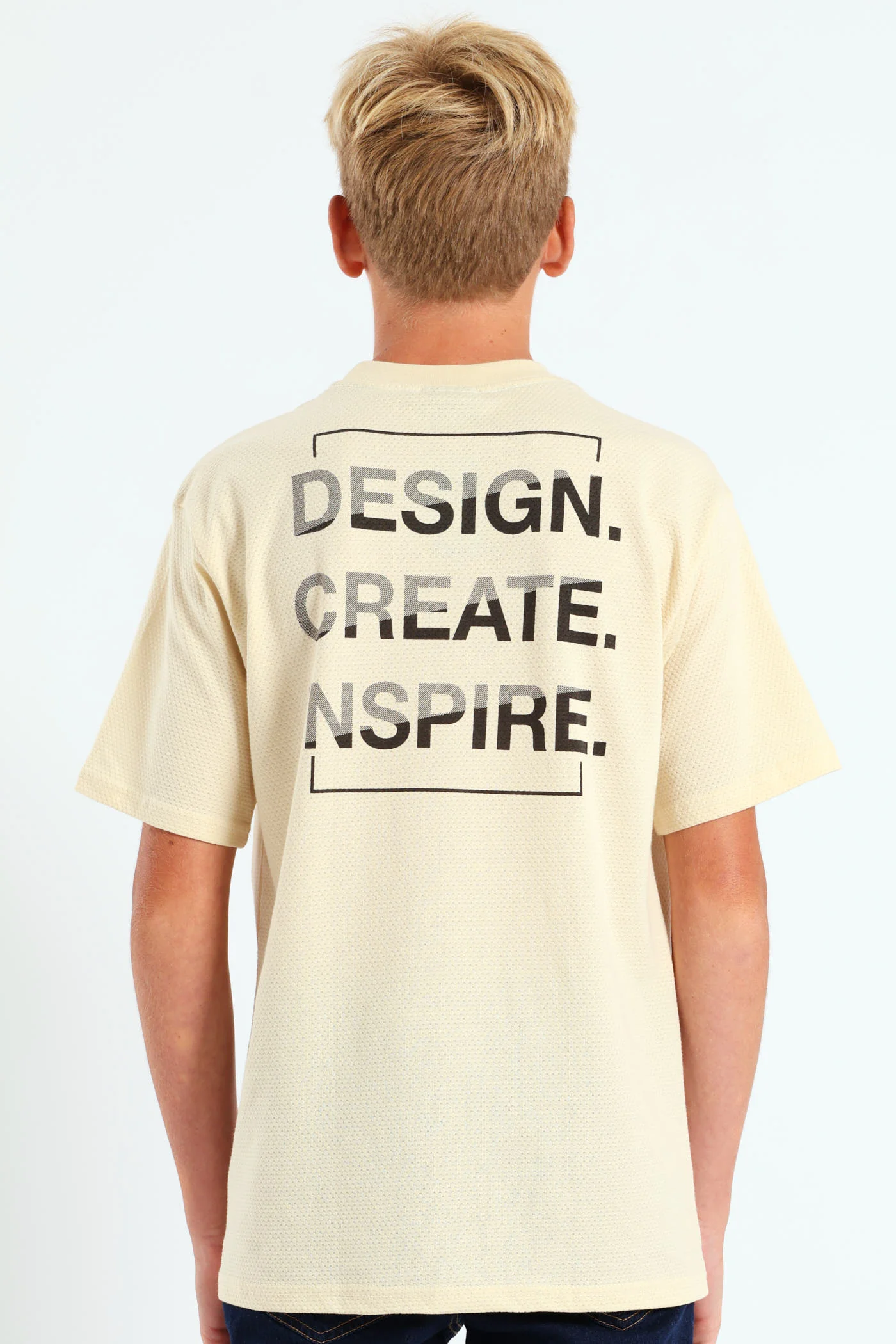 Boys Textured Oversized Back Print Tee - Cream - Image 2