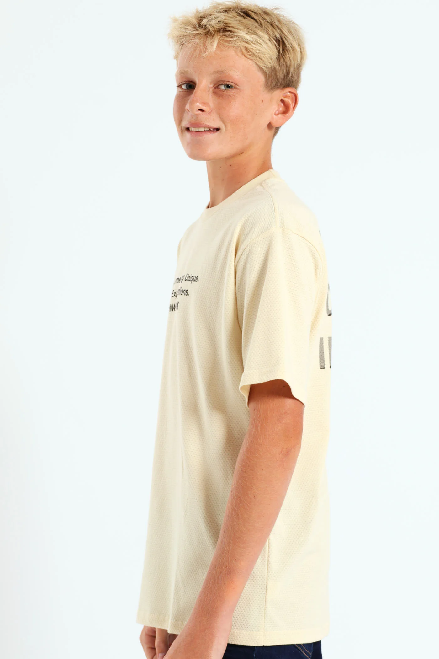 Boys Textured Oversized Back Print Tee - Cream - Image 3