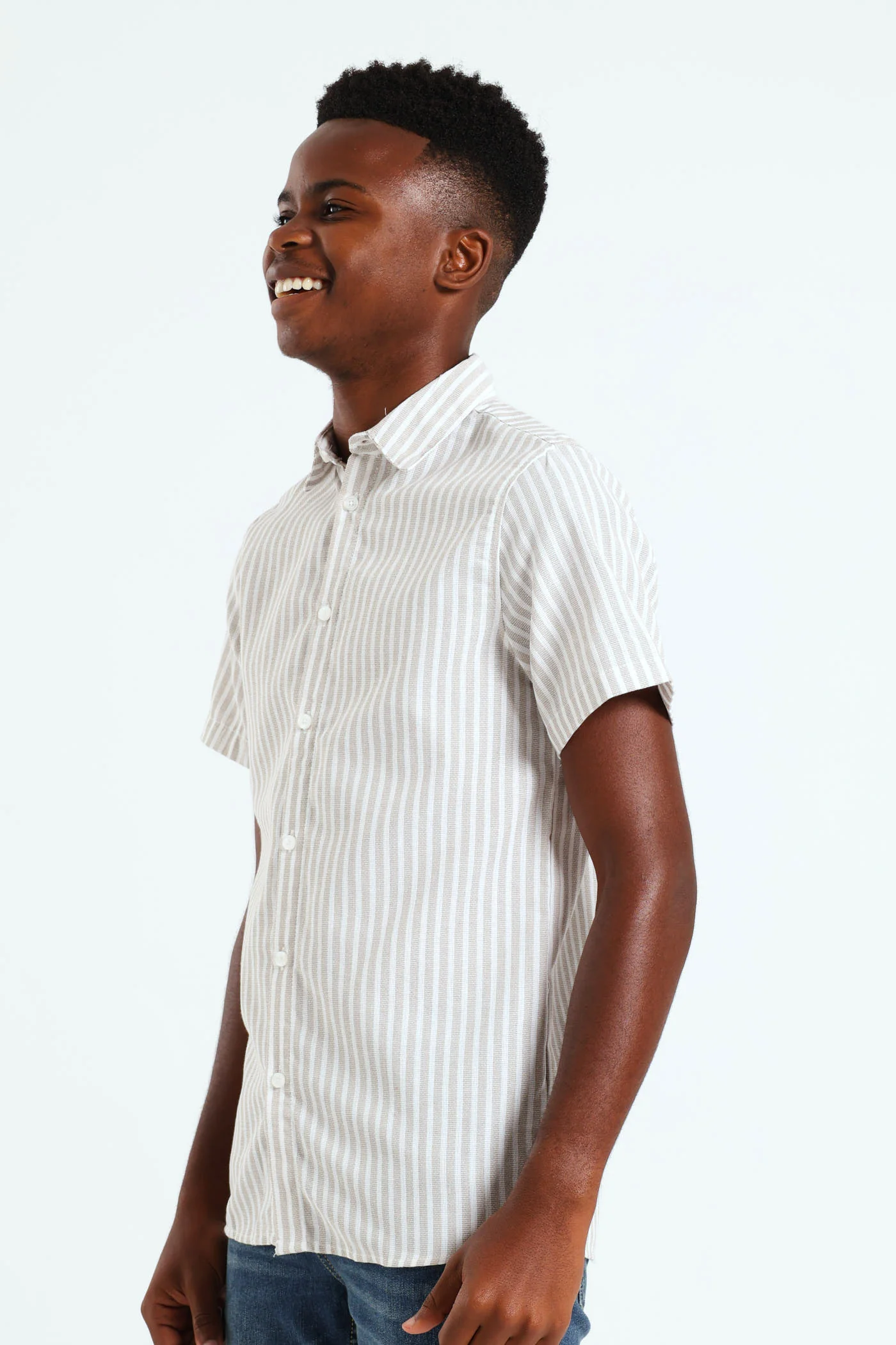Boys Textured Stretch Shirt - Stone - Image 2