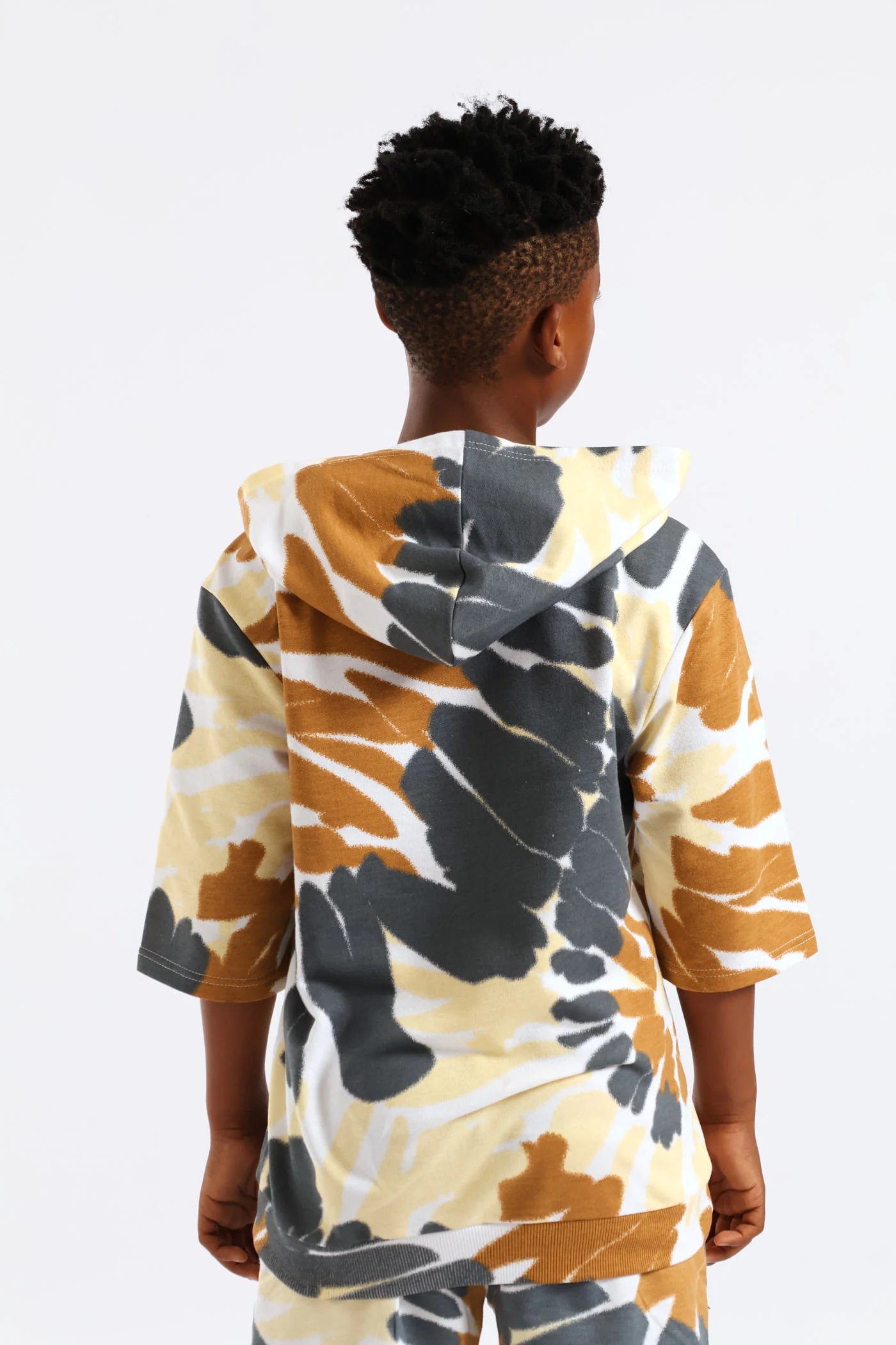 Boys Tie Dye Fleece Hoody Tee - White/Grey - Image 2