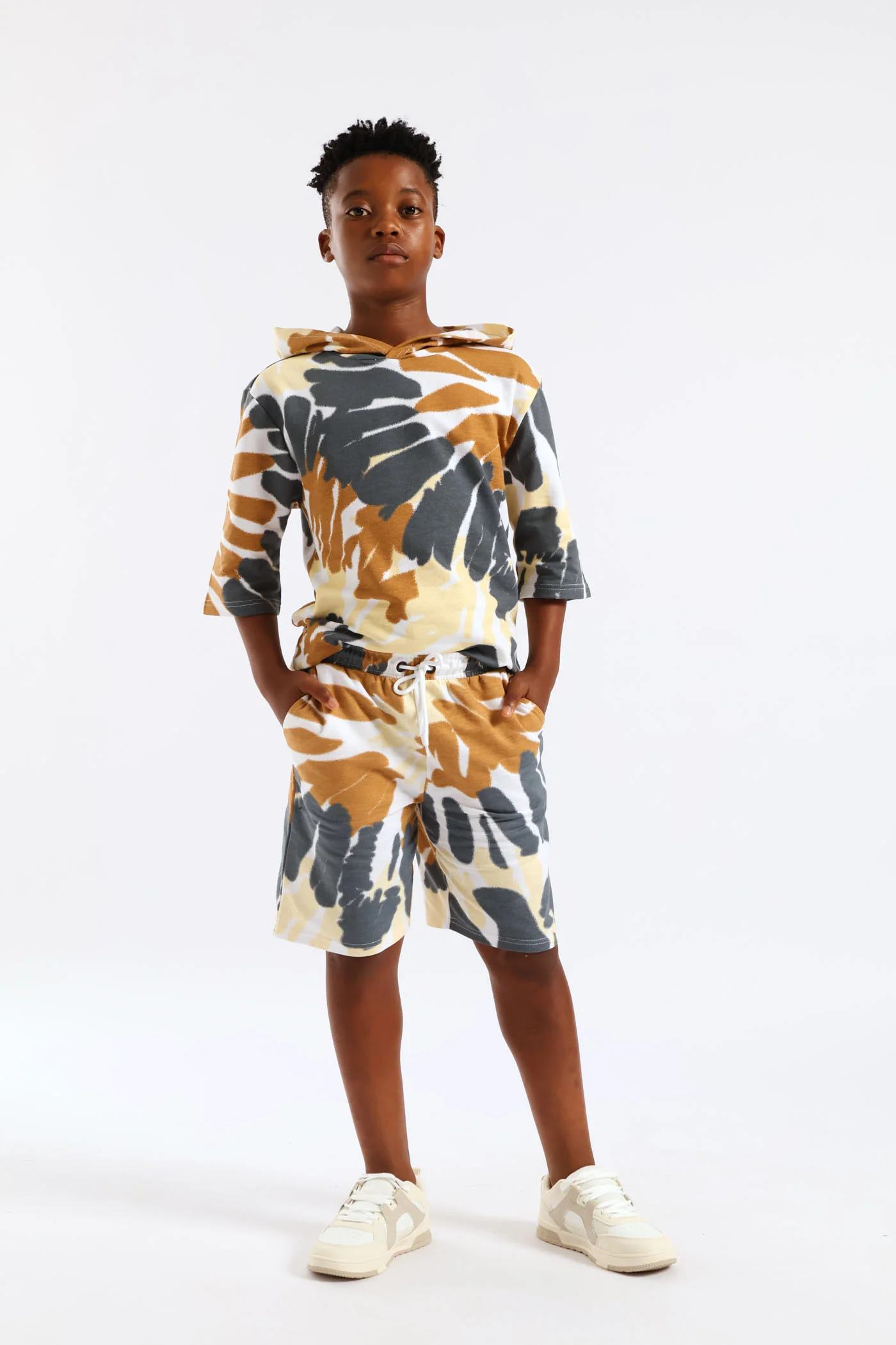 Boys Tie Dye Fleece Hoody Tee - White/Grey - Image 4