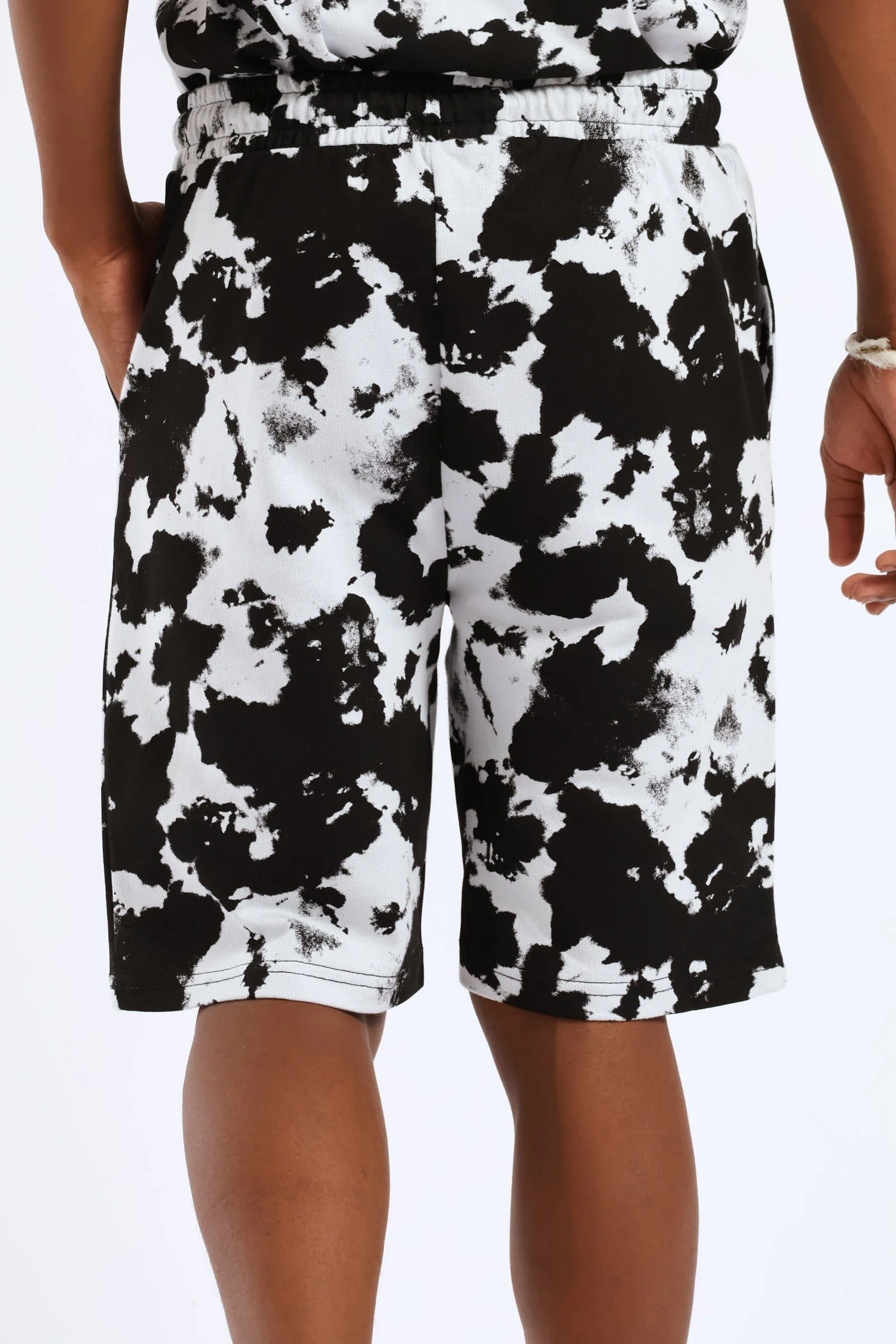 Boys Tie Dye Print Fleece Short - Black - Image 4