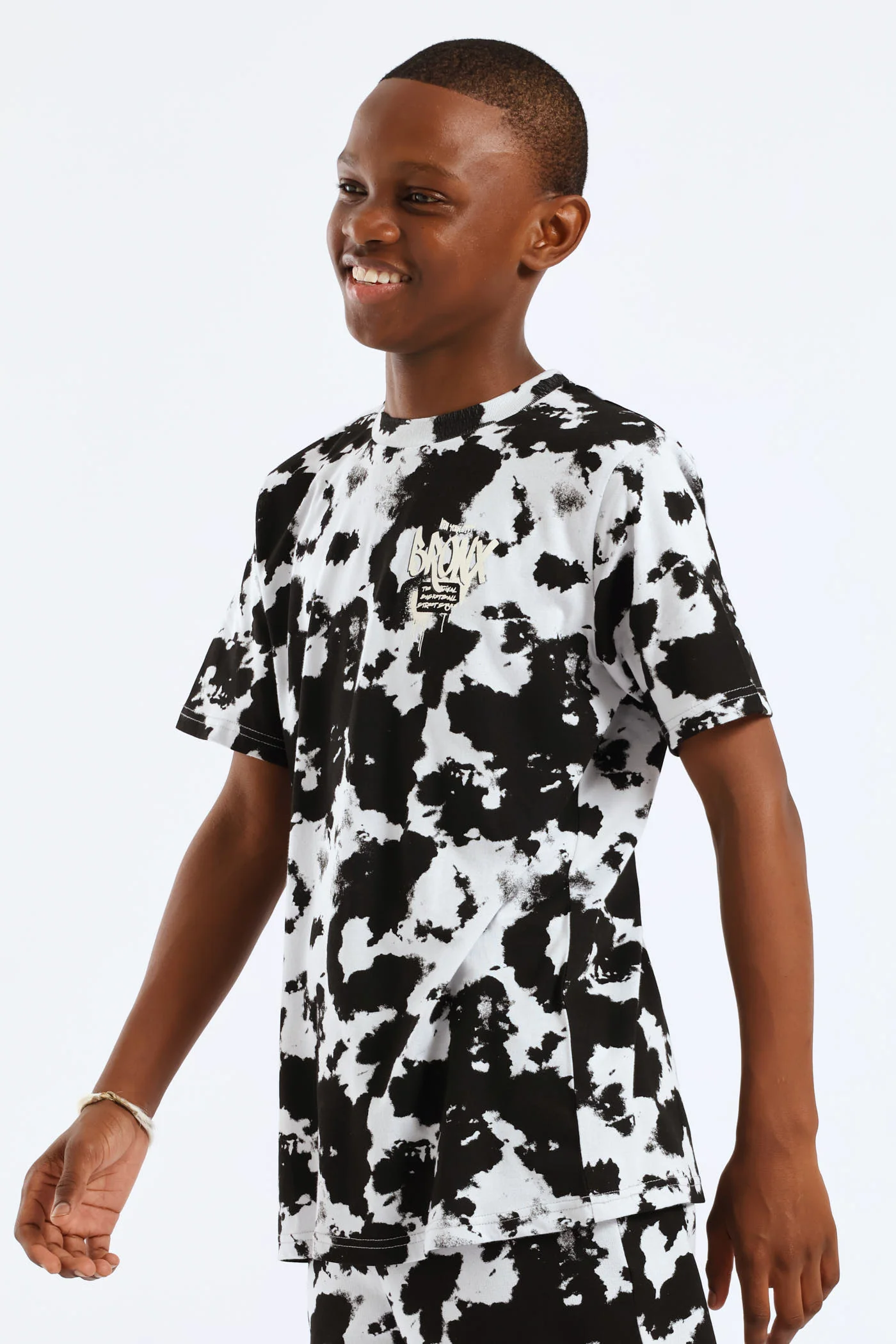 Boys Tie Dye Print Tee - Black/Grey - Image 3