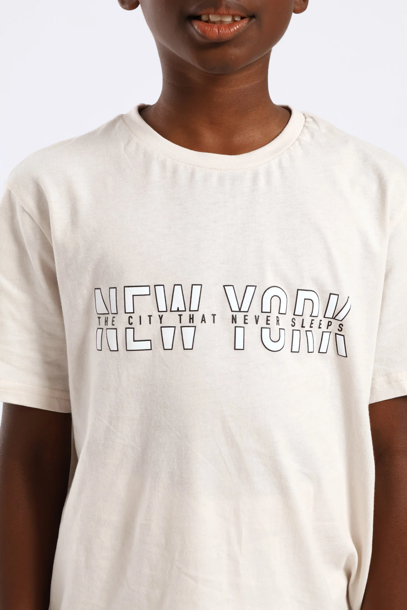 Boys Top & Woven Bottom New York Sleep Set - Stone - Image 2