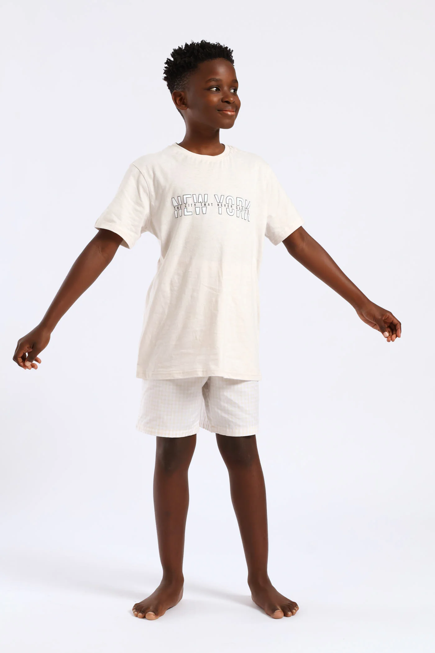 Boys Top & Woven Bottom New York Sleep Set - Stone - Image 5