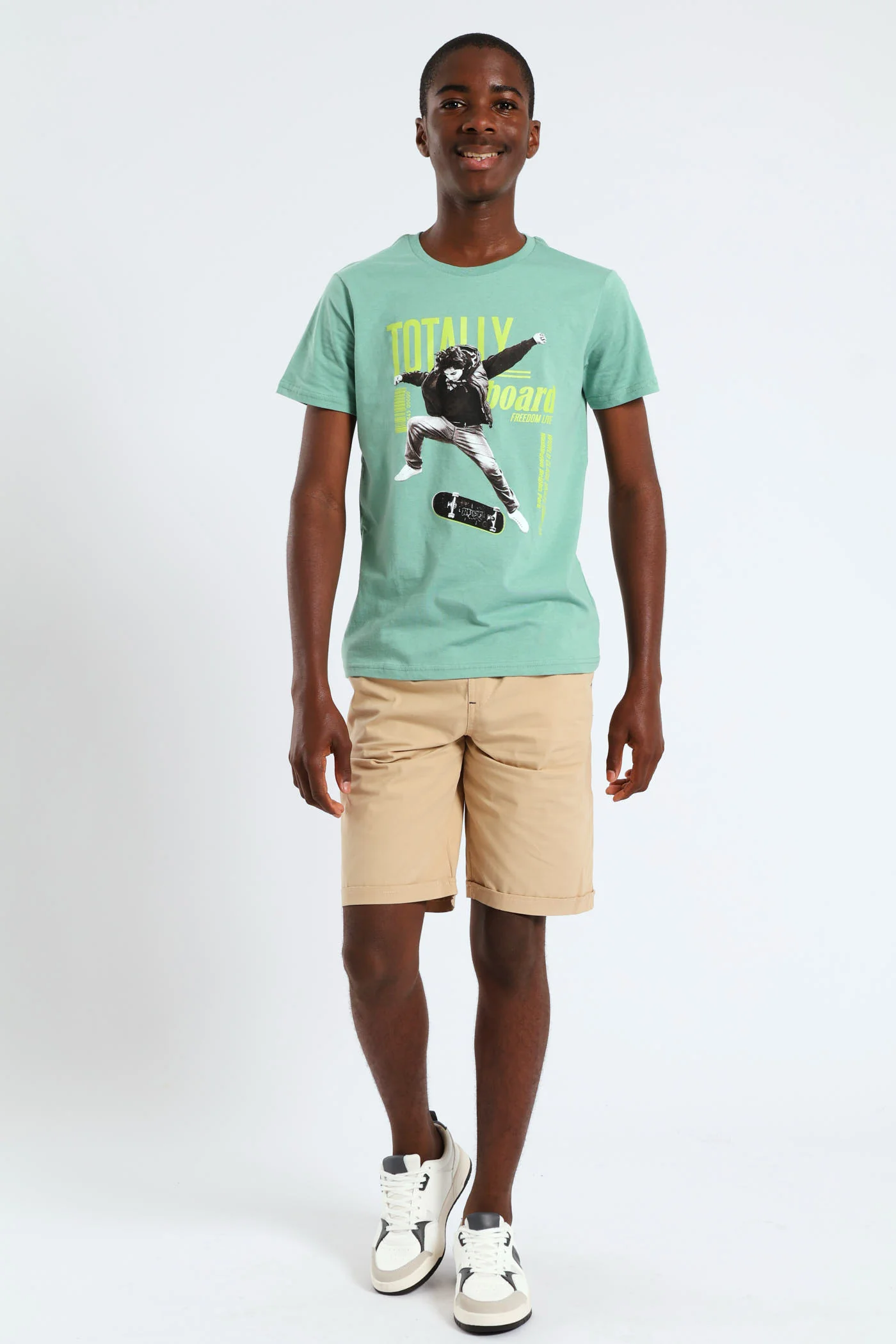 Boys Totally Skateboard Print Tee - Green - Image 3