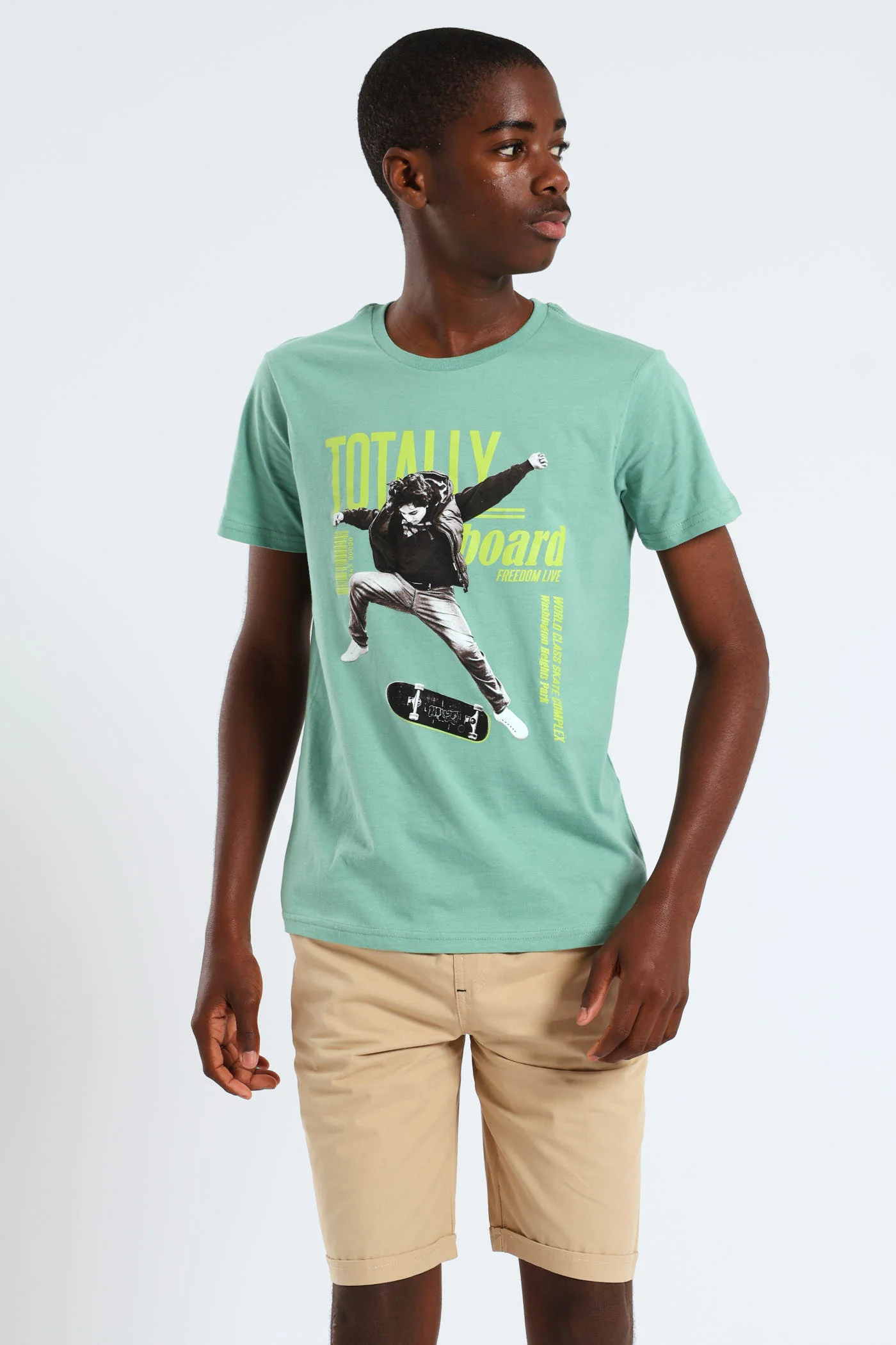 Boys Totally Skateboard Print Tee - Green - Image 5