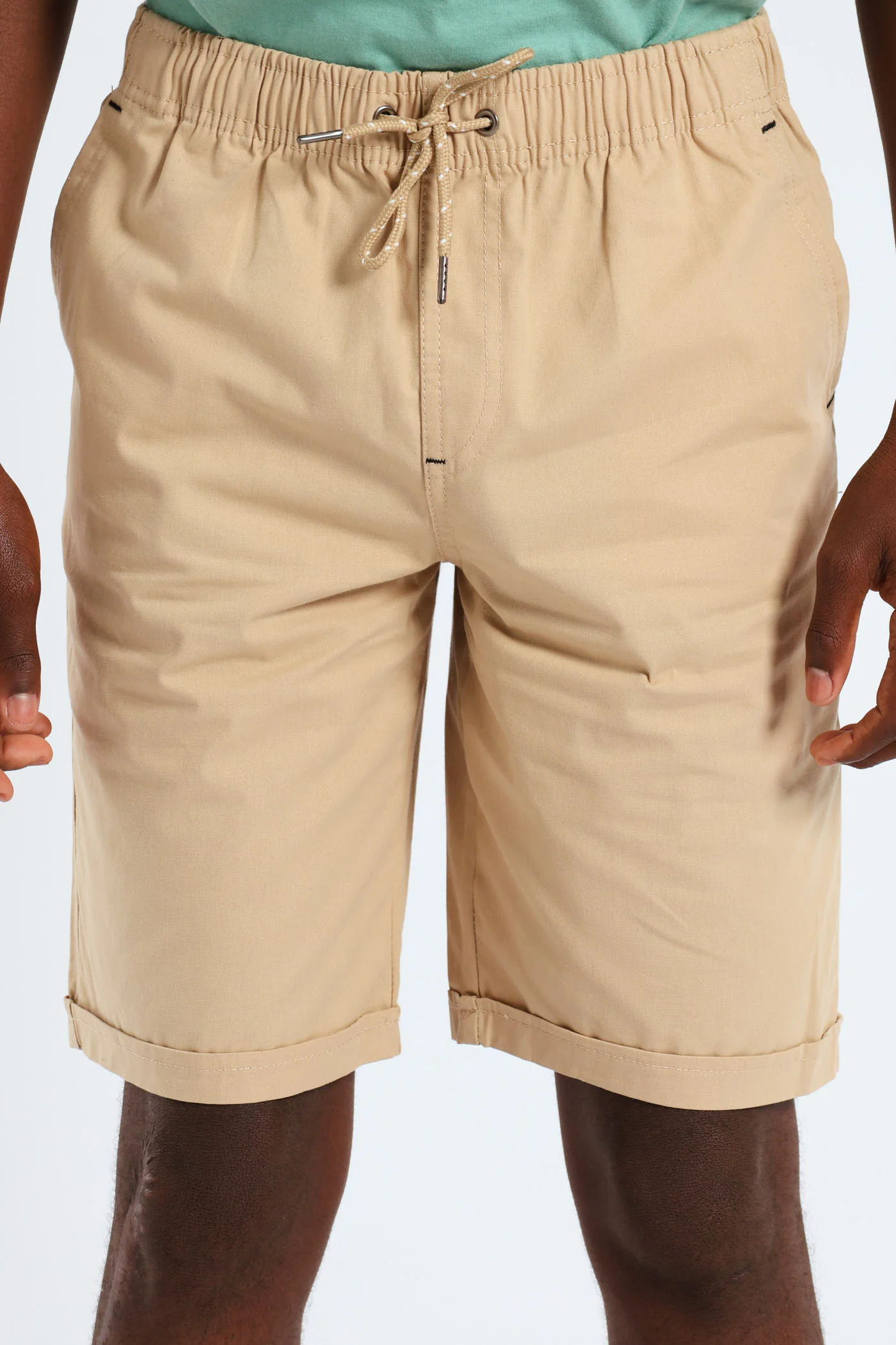 Boys Turn Up Woven Pull On Short - Khaki - Image 2
