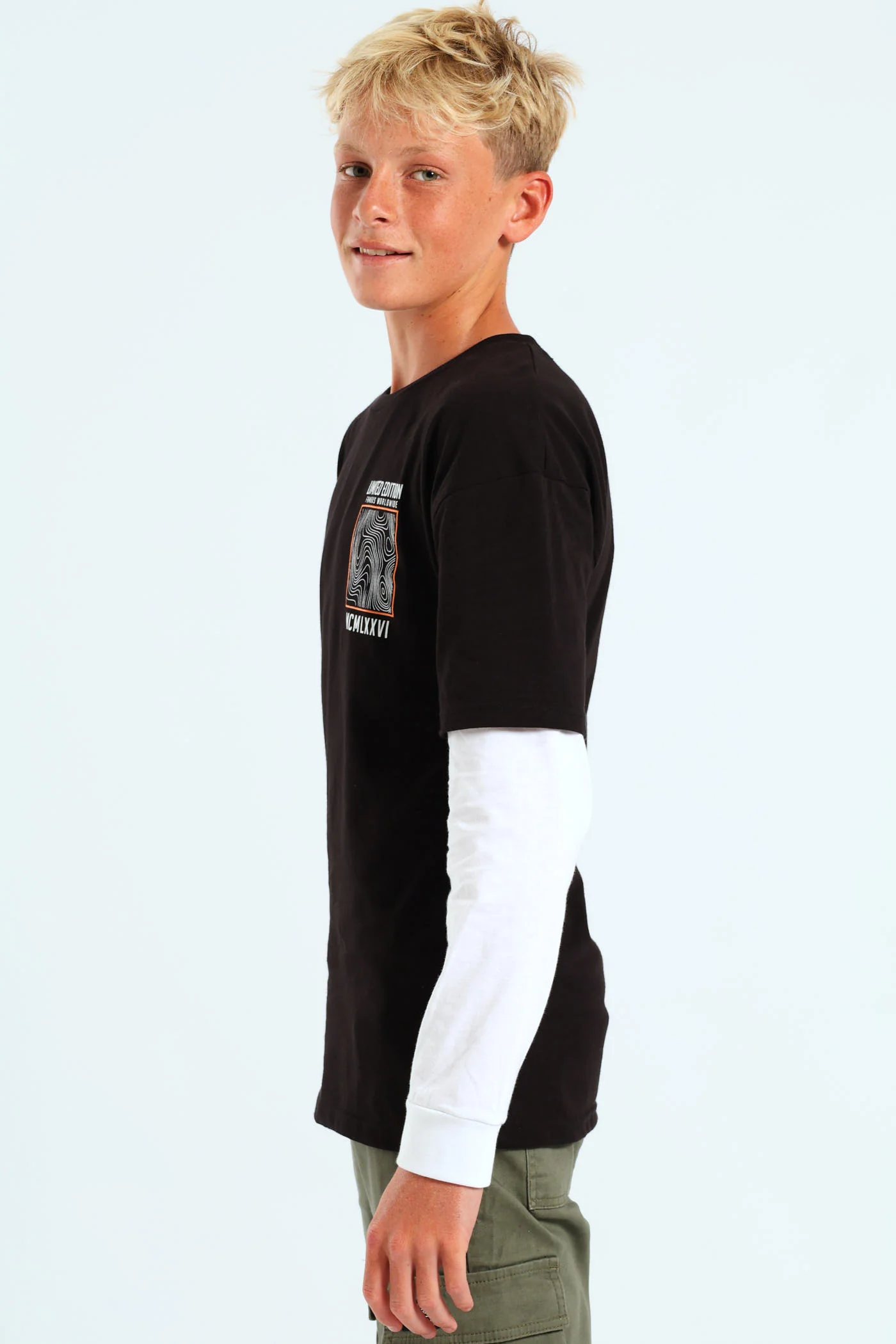 Boys Twofer Front & Back Tee - Black/White - Image 3
