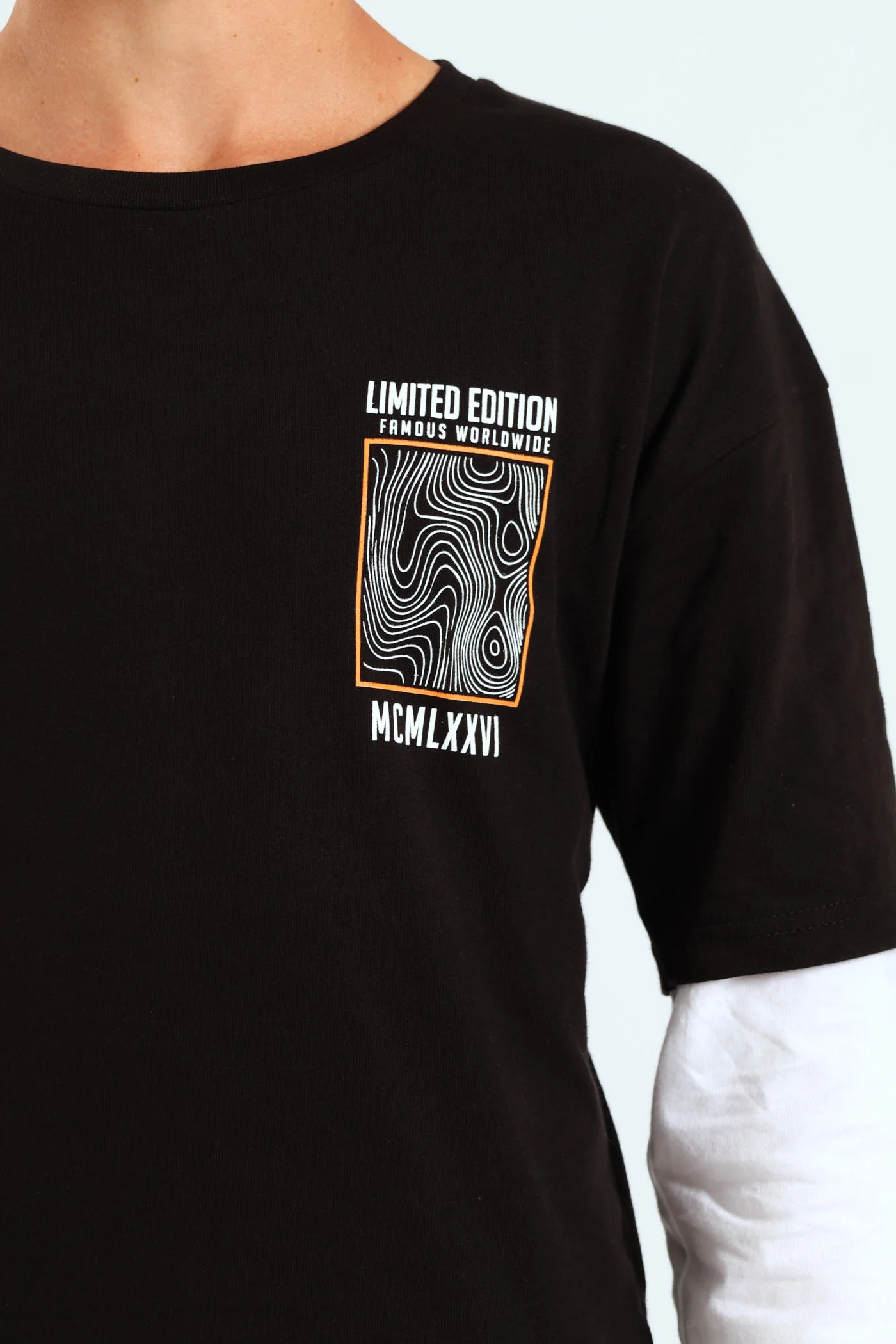 Boys Twofer Front & Back Tee - Black/White - Image 5