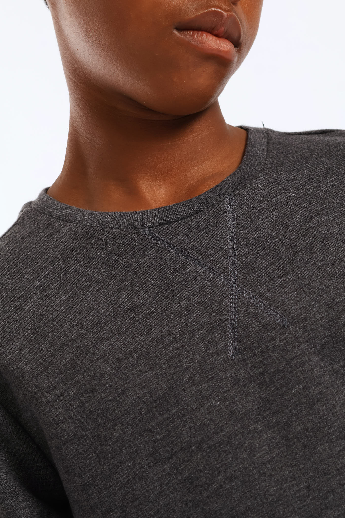 Boys Unbrushed Fleece Crew Top - Charcoal Melange - Image 2