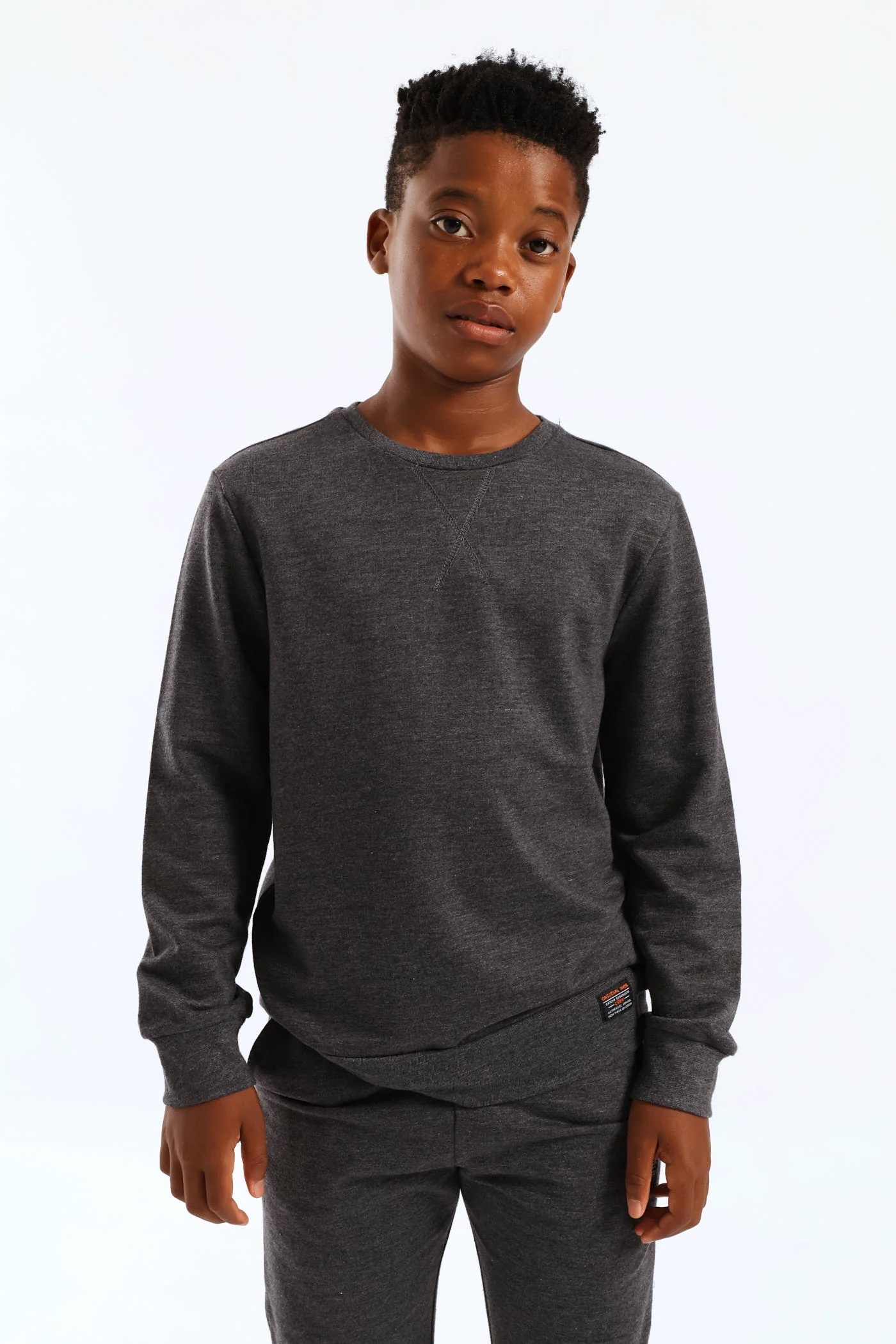 Boys Unbrushed Fleece Crew Top - Charcoal Melange - Image 3