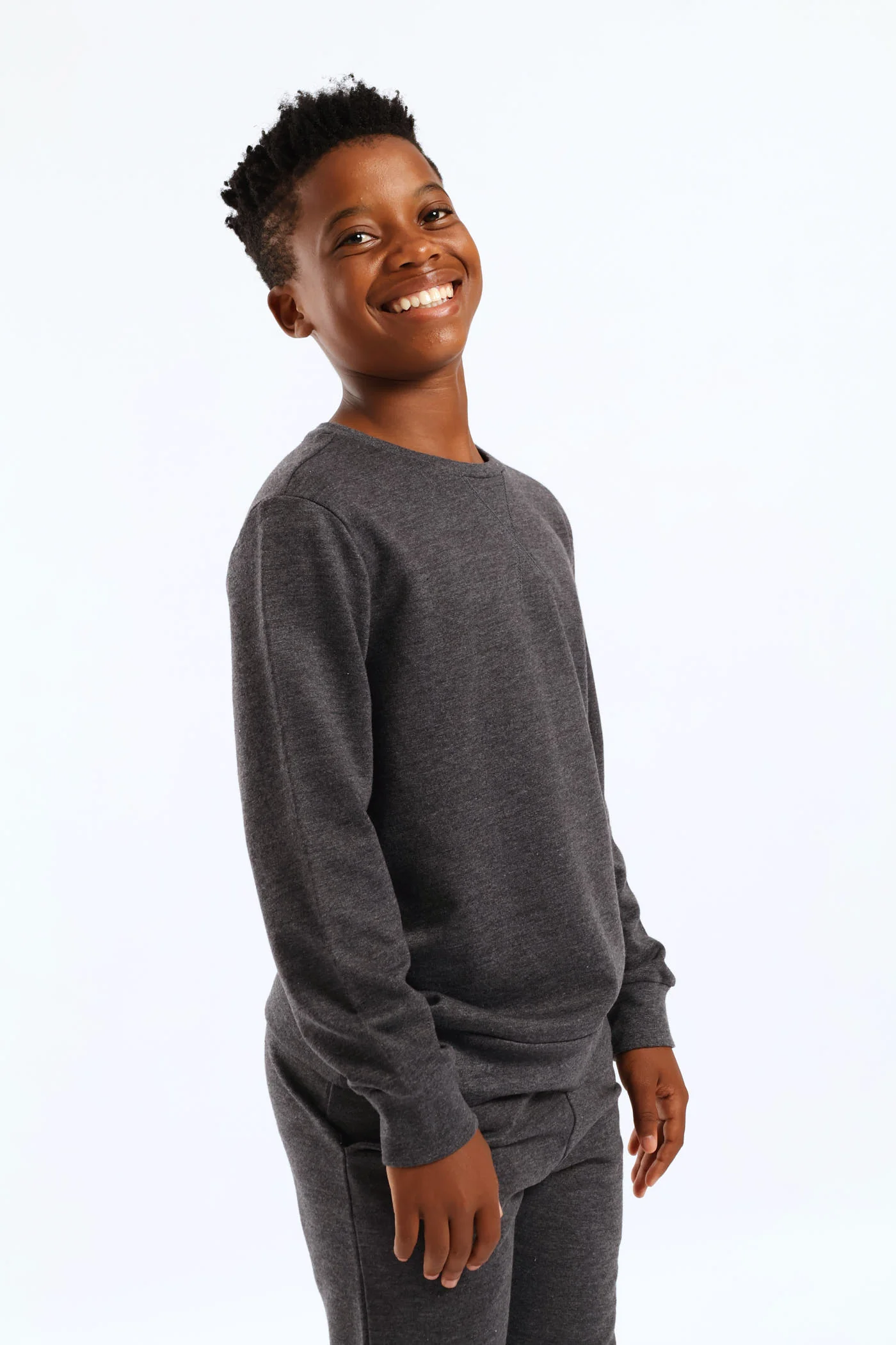 Boys Unbrushed Fleece Crew Top - Charcoal Melange - Image 4