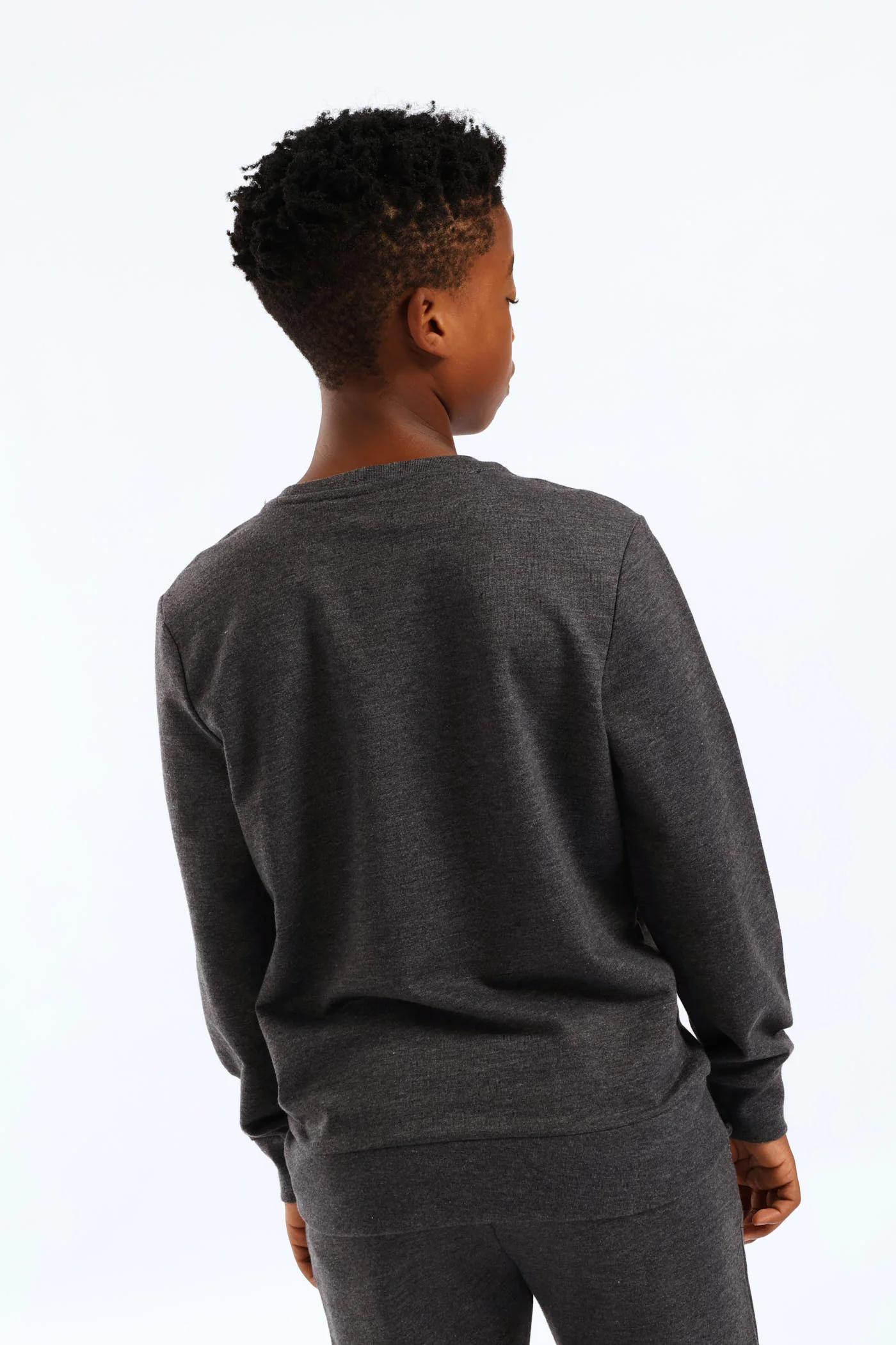 Boys Unbrushed Fleece Crew Top - Charcoal Melange - Image 5
