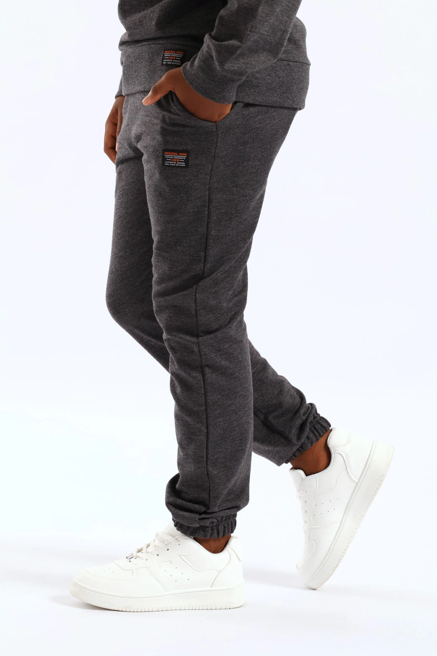 Boys Unbrushed Fleece Jogger - Charcoal Melange - Image 4