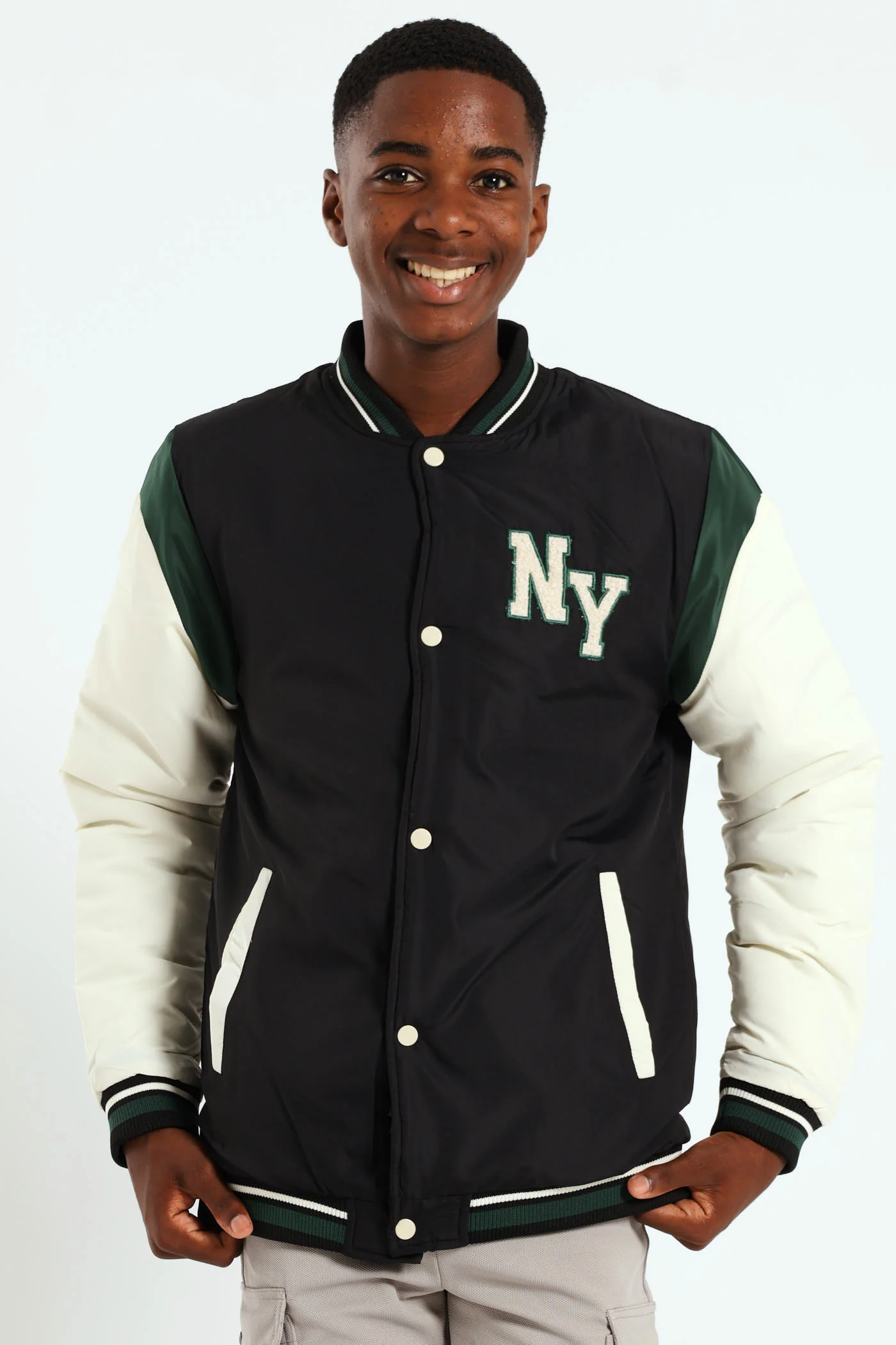 Boys Varsity Nylon  Bomber Jacket - Black - Image 2